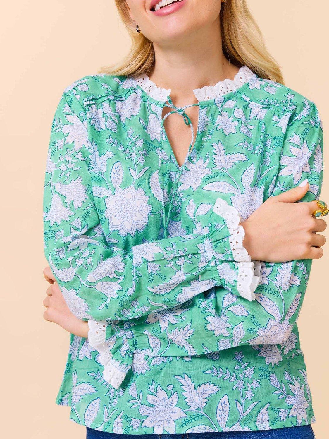 Product image 2 of 5, which shows Aspiga Rosie Block Print Blouse, Green/Multi, XL