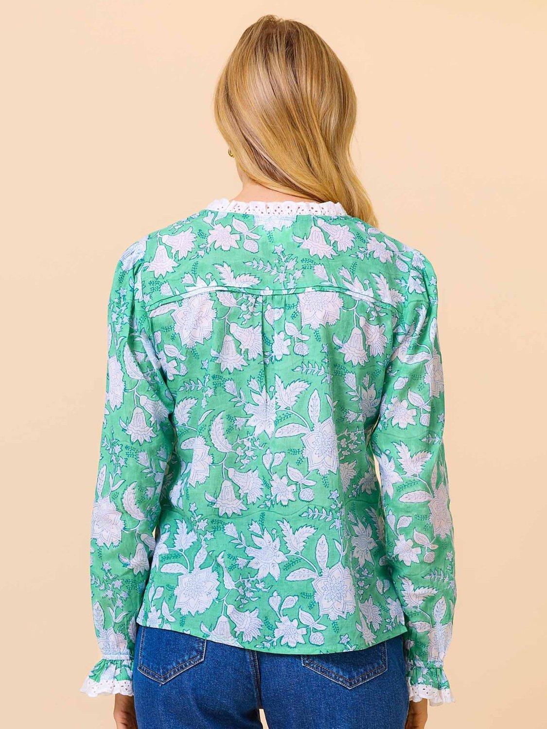 Product image 5 of 5, which shows Aspiga Rosie Block Print Blouse, Green/Multi, XL