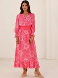 Aspiga Maeve Geometric Floral Midi Dress, Pink/White