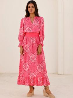 Aspiga Maeve Geometric Floral Midi Dress, Pink/White, Pink/White