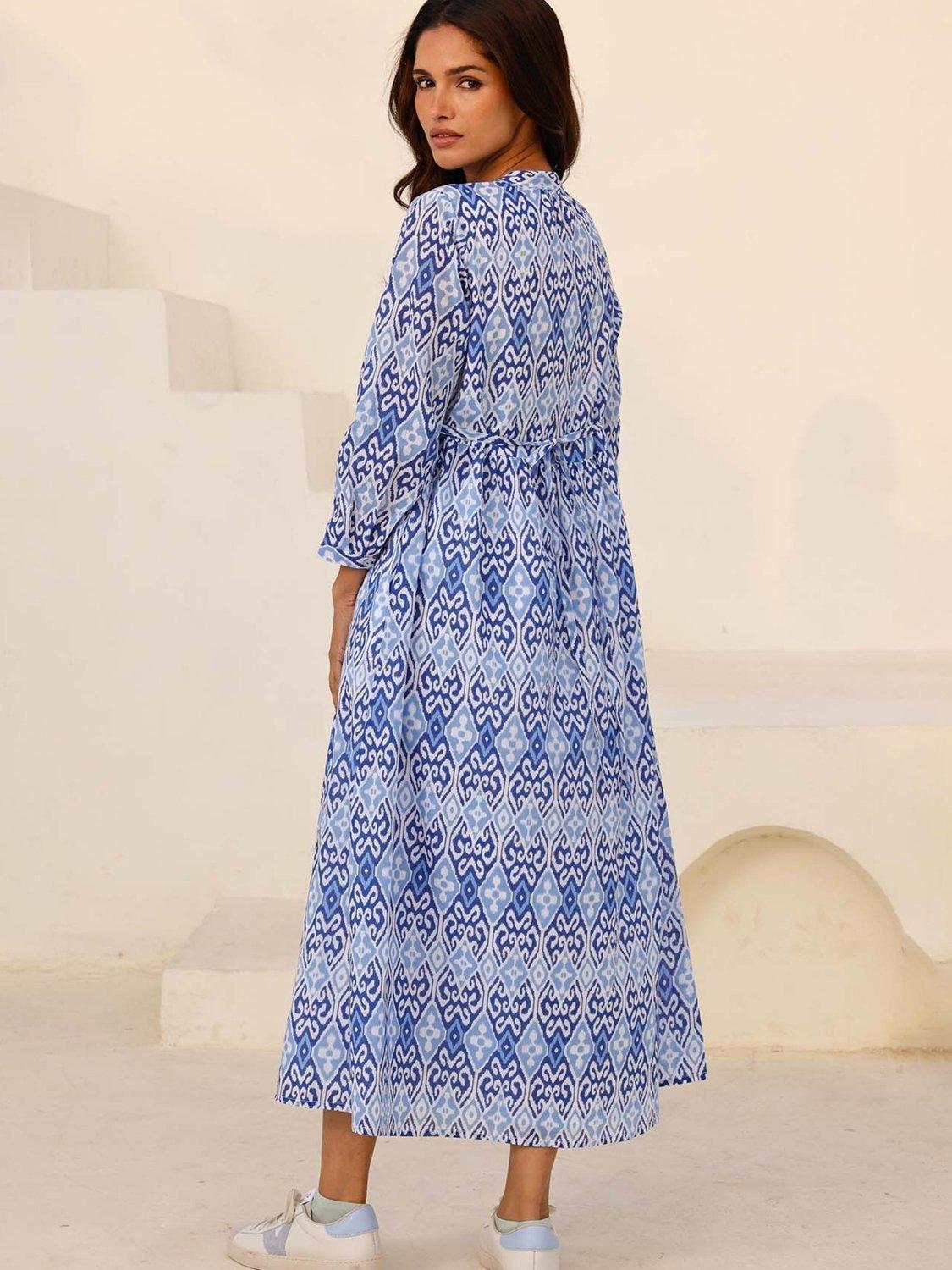 Product image 6 of 6, which shows Aspiga Mara Geometric Print Cotton Maxi Dress, Blue / White, XS