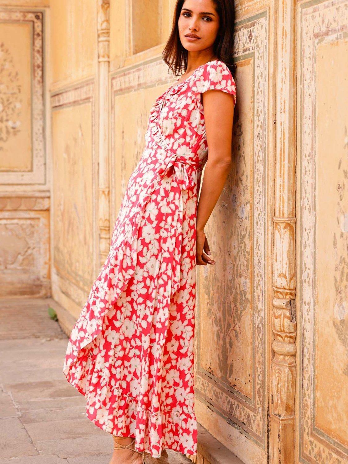 Product image 3 of 4, which shows Aspiga Demi Floral Wrap Dress, Pink/Green, XXS
