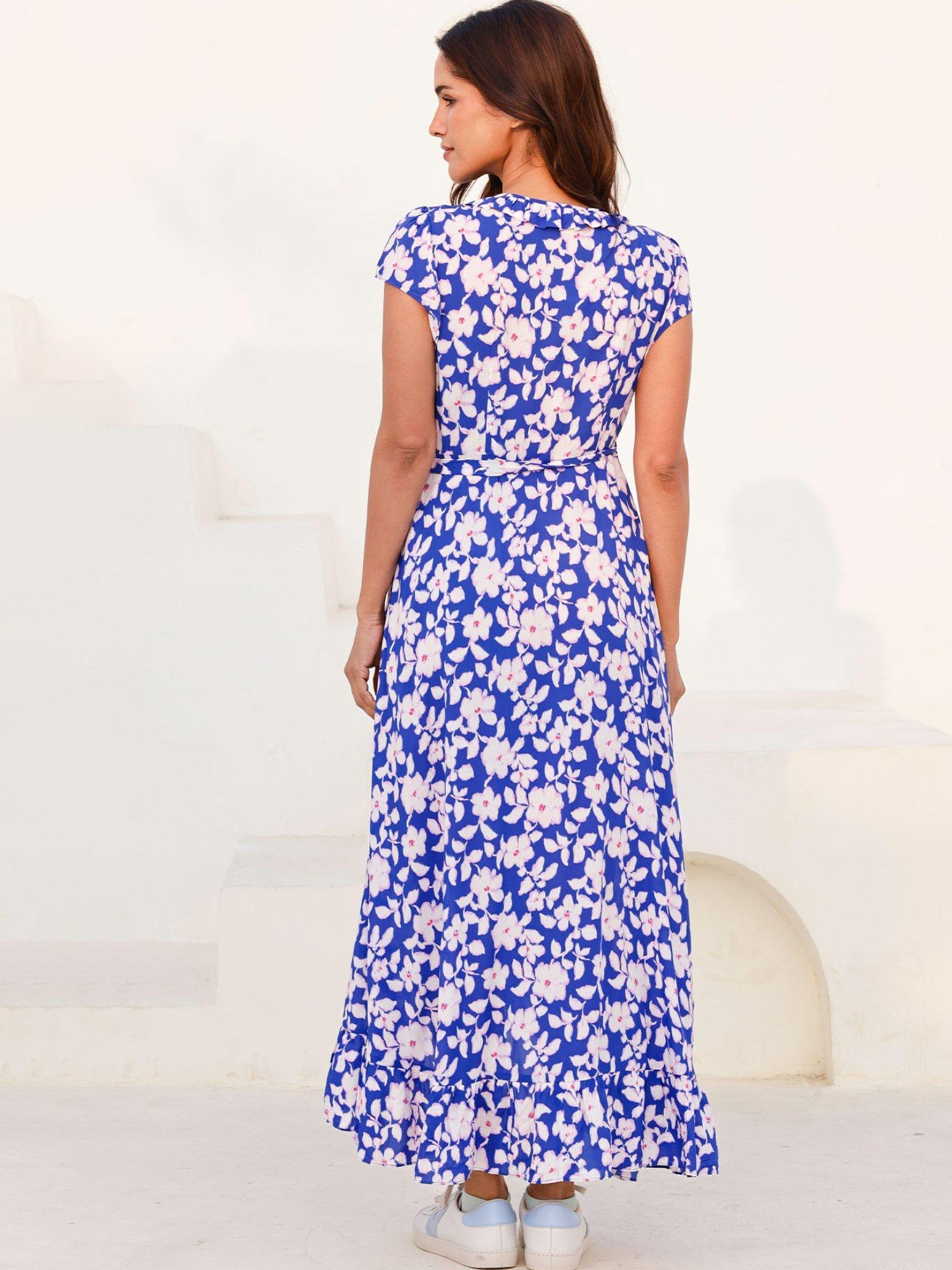 Product image 3 of 3, which shows Aspiga Demi Floral Wrap Dress, Cobalt/Pink, XXS