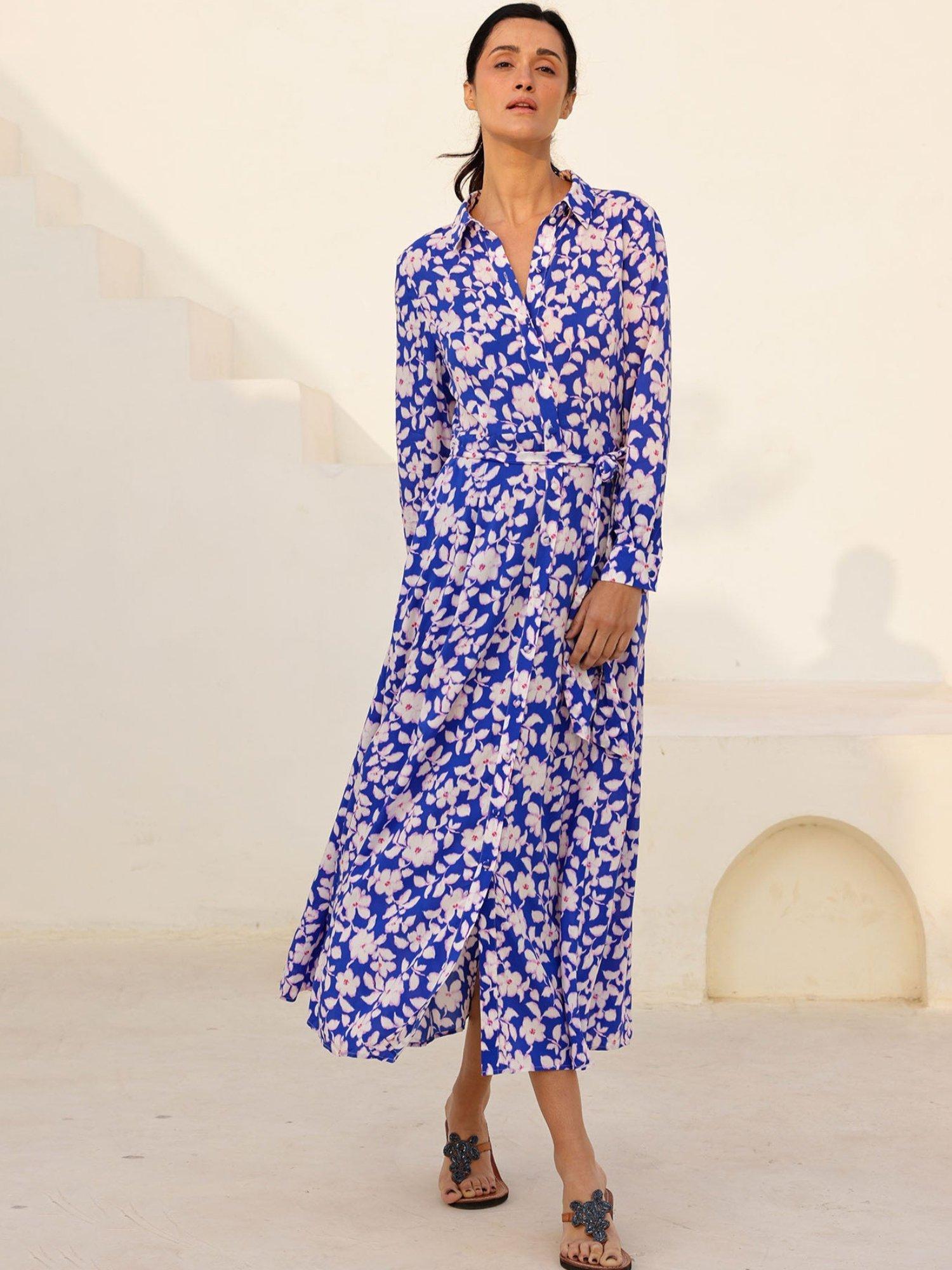 Product image 1 of 4, which shows Aspiga Eliza Floral Shirt Dress, Cobalt/Pink, XL