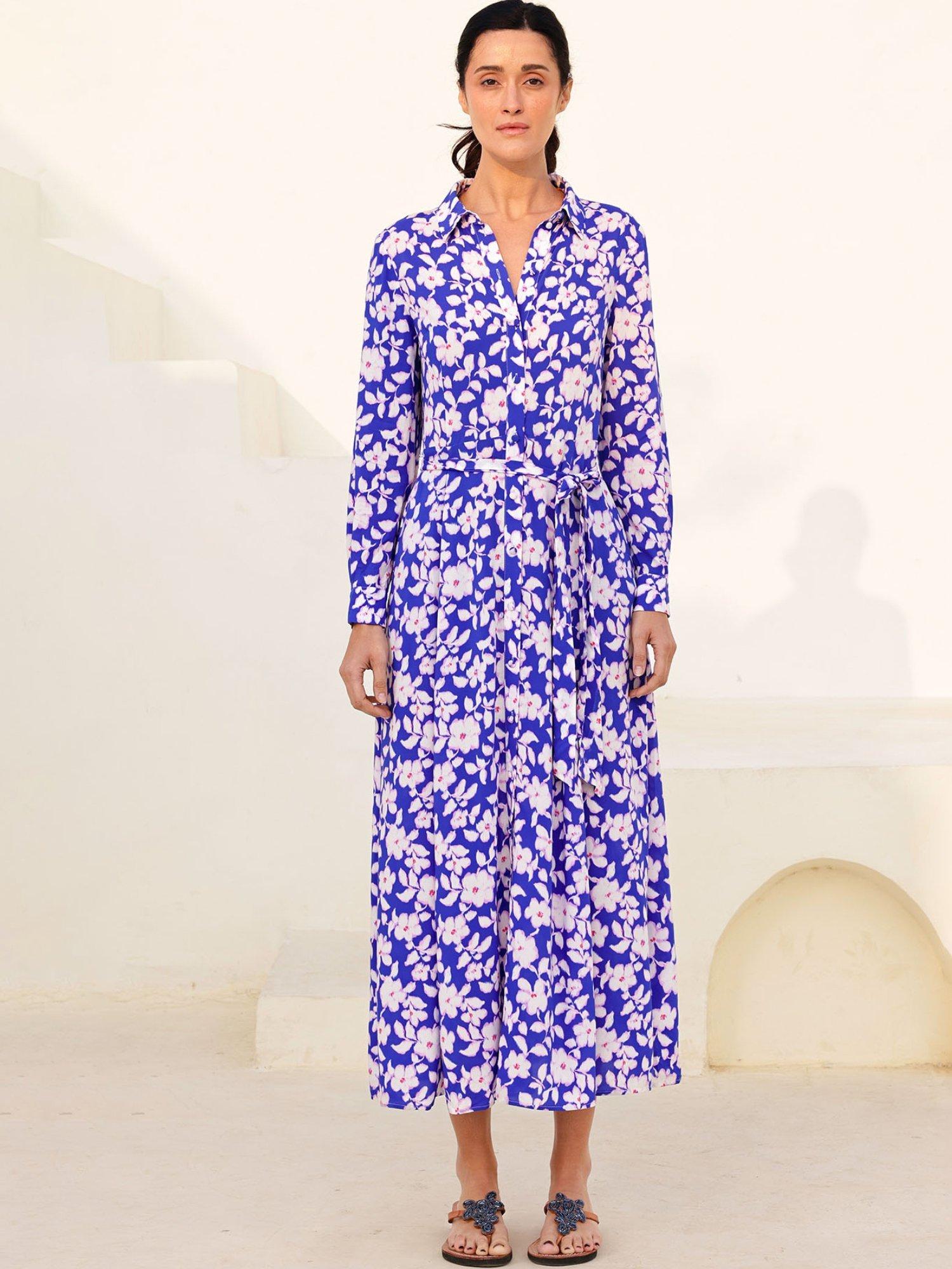Product image 3 of 4, which shows Aspiga Eliza Floral Shirt Dress, Cobalt/Pink, XL