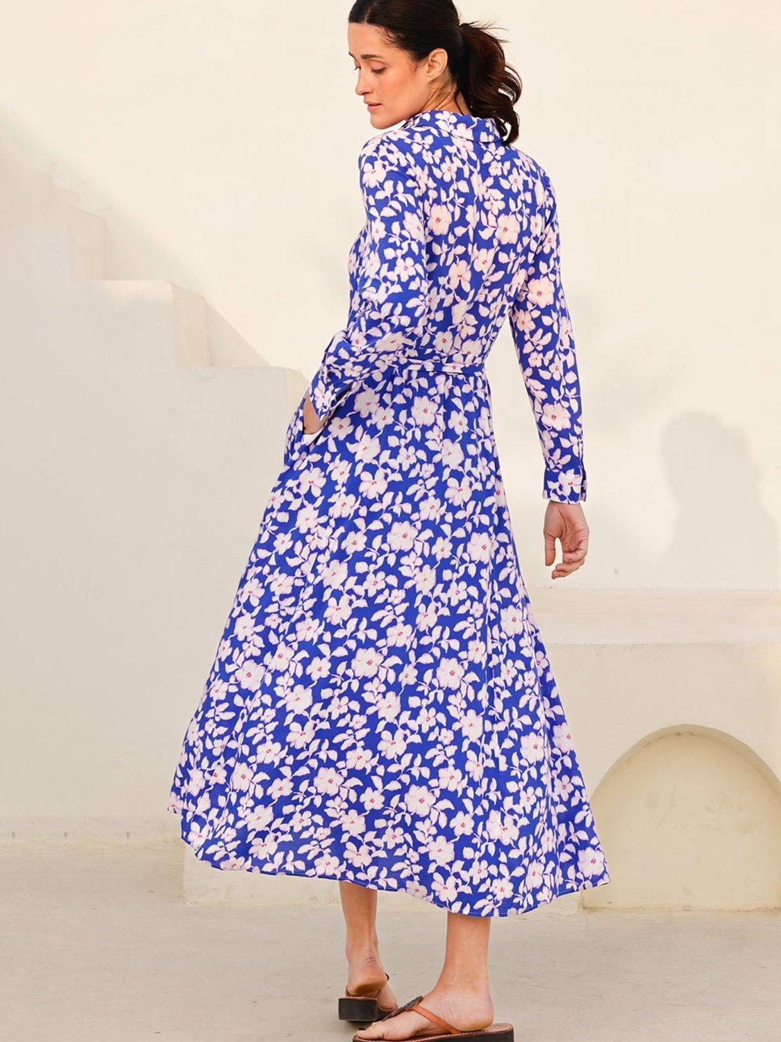 Product image 4 of 4, which shows Aspiga Eliza Floral Shirt Dress, Cobalt/Pink, XL