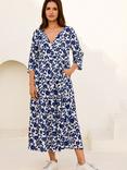 Aspiga Emma Floral Midi Dress, Cream/Navy