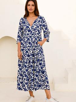 Aspiga Emma Floral Midi Dress, Cream/Navy, Cream/Navy