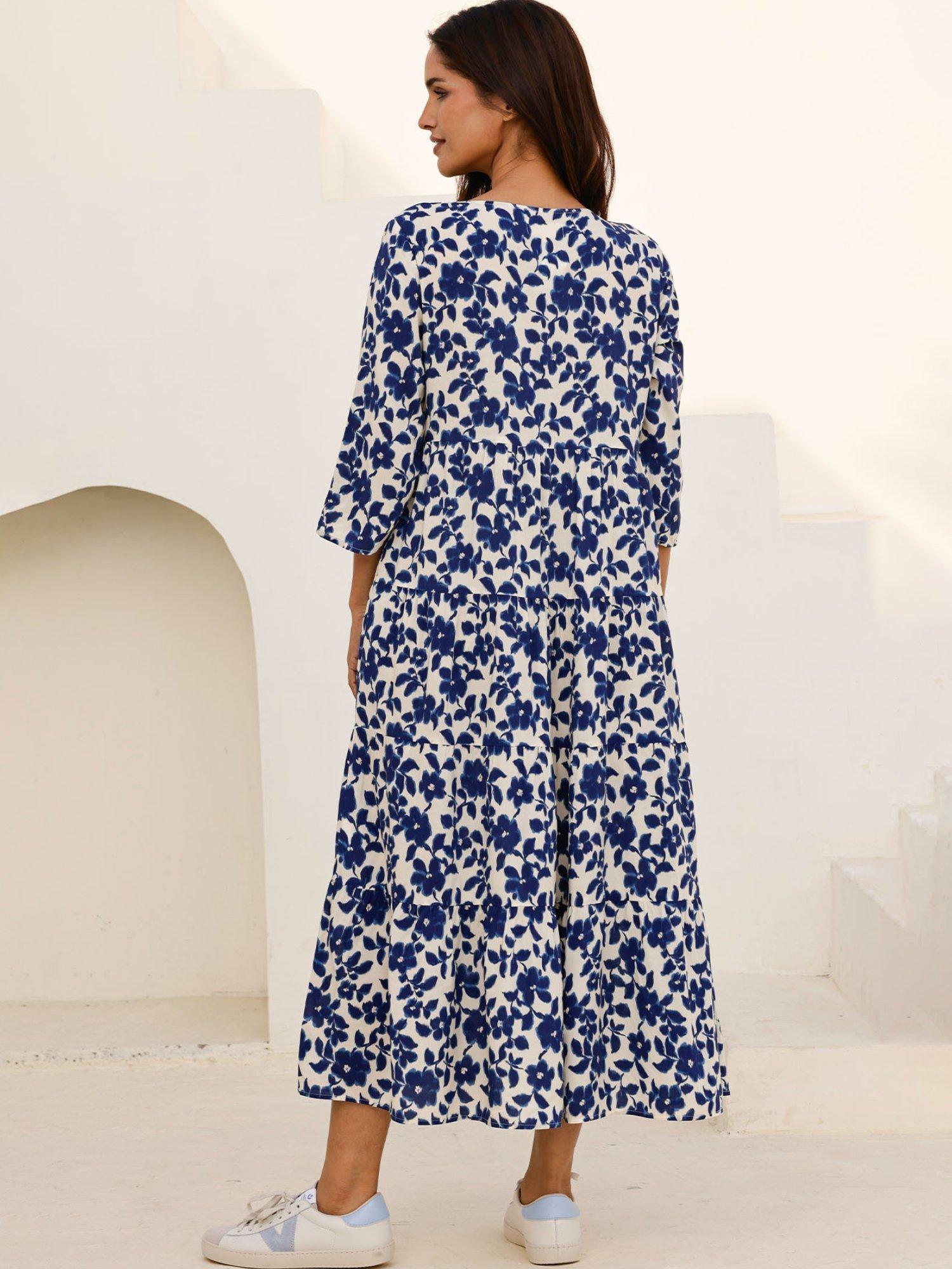 Product image 5 of 5, which shows Aspiga Emma Floral Midi Dress, Cream/Navy, XS