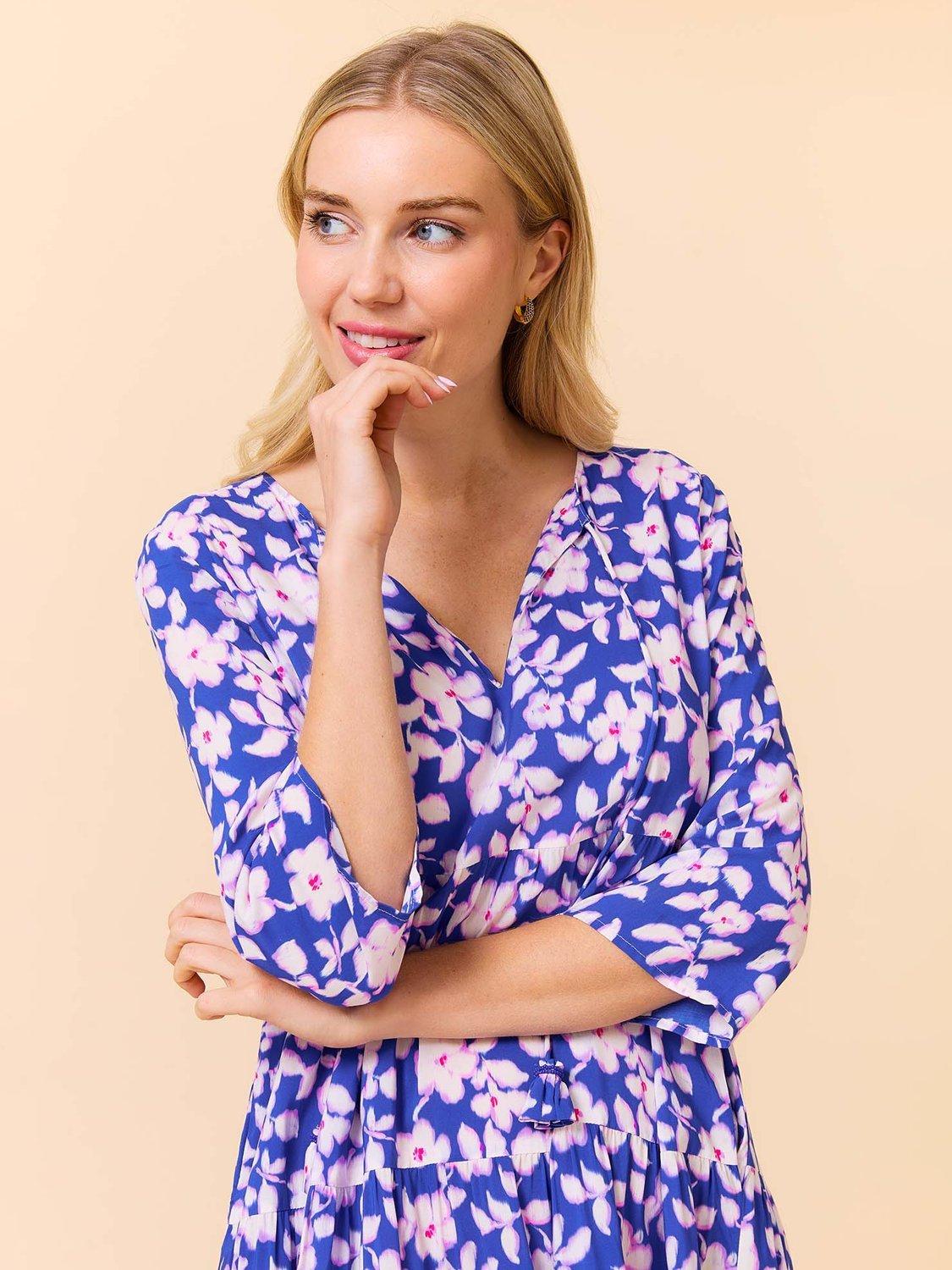 Product image 2 of 5, which shows Aspiga Emma Floral Midi Dress, Cobalt/Pink, XS