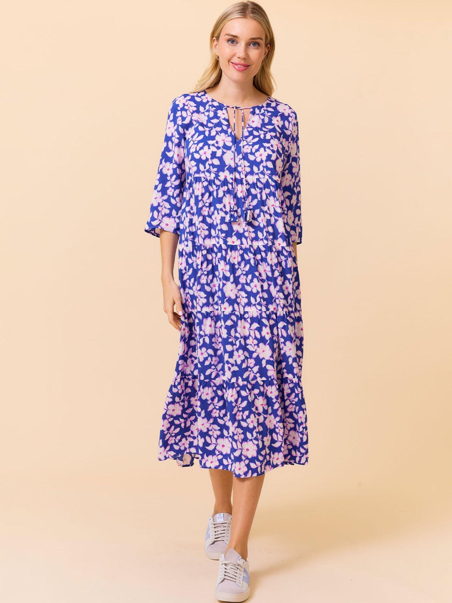 Product image 3 of 5, which shows Aspiga Emma Floral Midi Dress, Cobalt/Pink, XS
