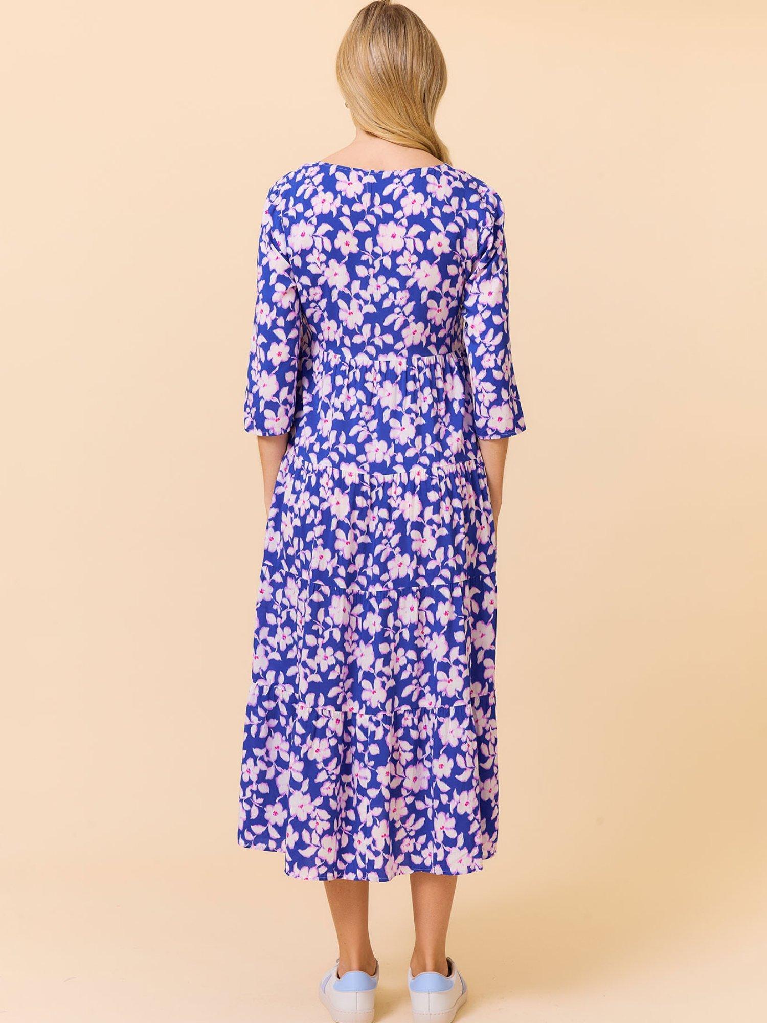 Product image 5 of 5, which shows Aspiga Emma Floral Midi Dress, Cobalt/Pink, XS