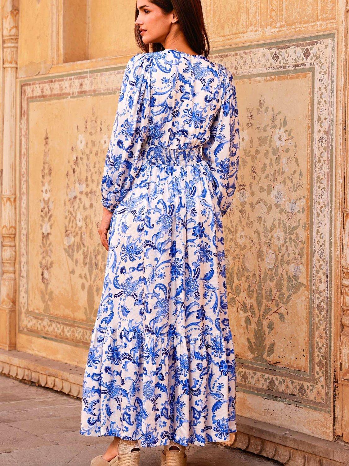 Product image 6 of 6, which shows Aspiga Annie Hammered Satin Maxi Dress, Cream/Blue, S