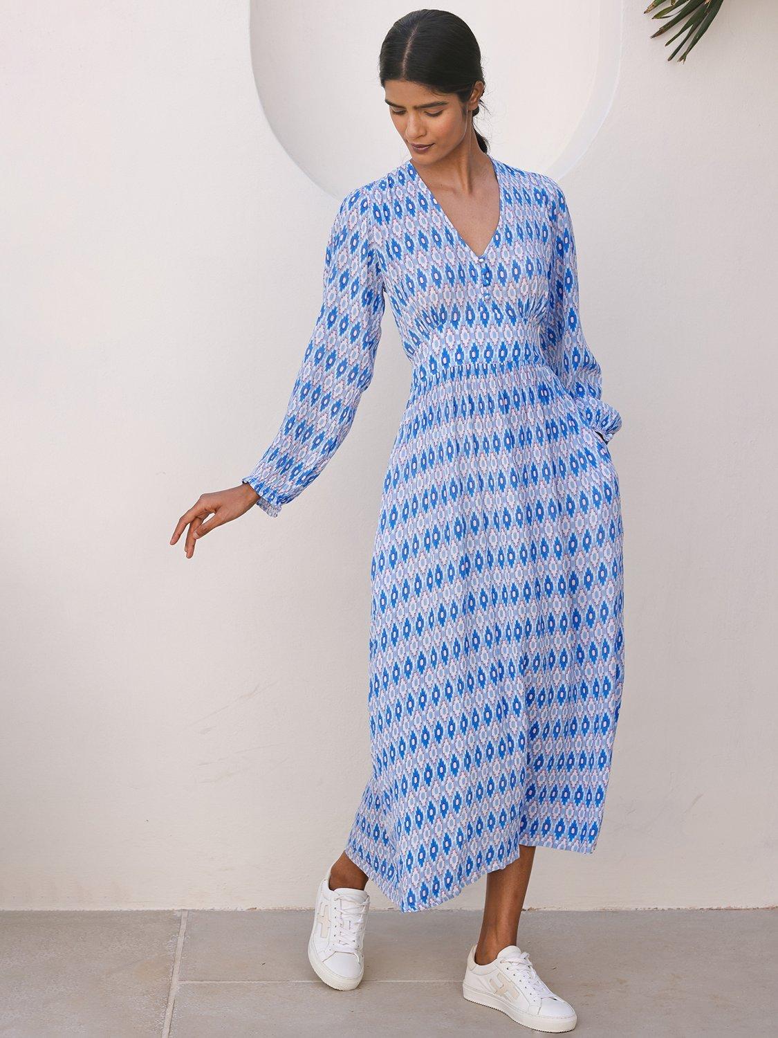 Product image 2 of 4, which shows Aspiga Camila Geometric Midi Dress, Light Blue/Red, S