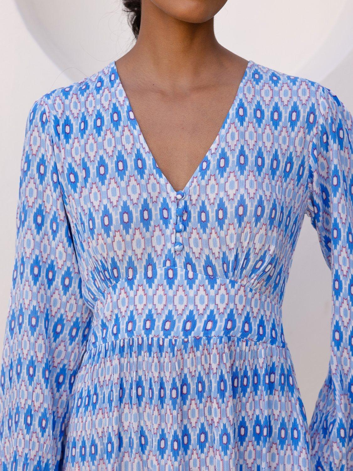 Product image 3 of 4, which shows Aspiga Camila Geometric Midi Dress, Light Blue/Red, S
