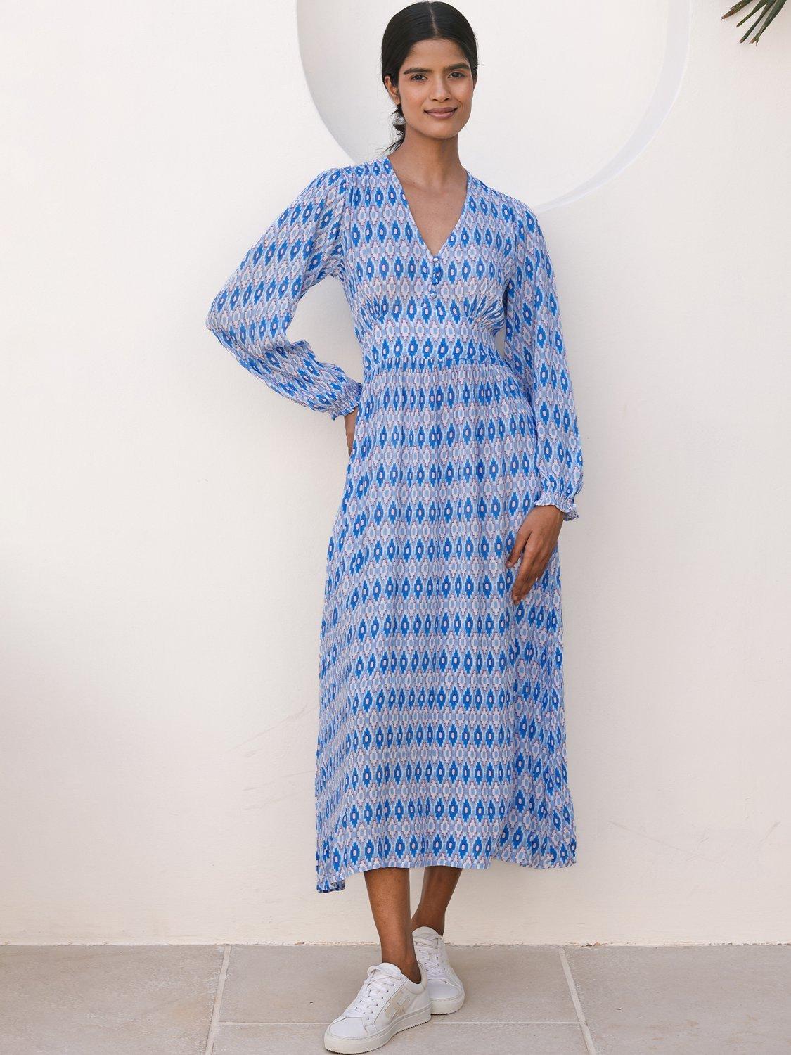 Product image 4 of 4, which shows Aspiga Camila Geometric Midi Dress, Light Blue/Red, S