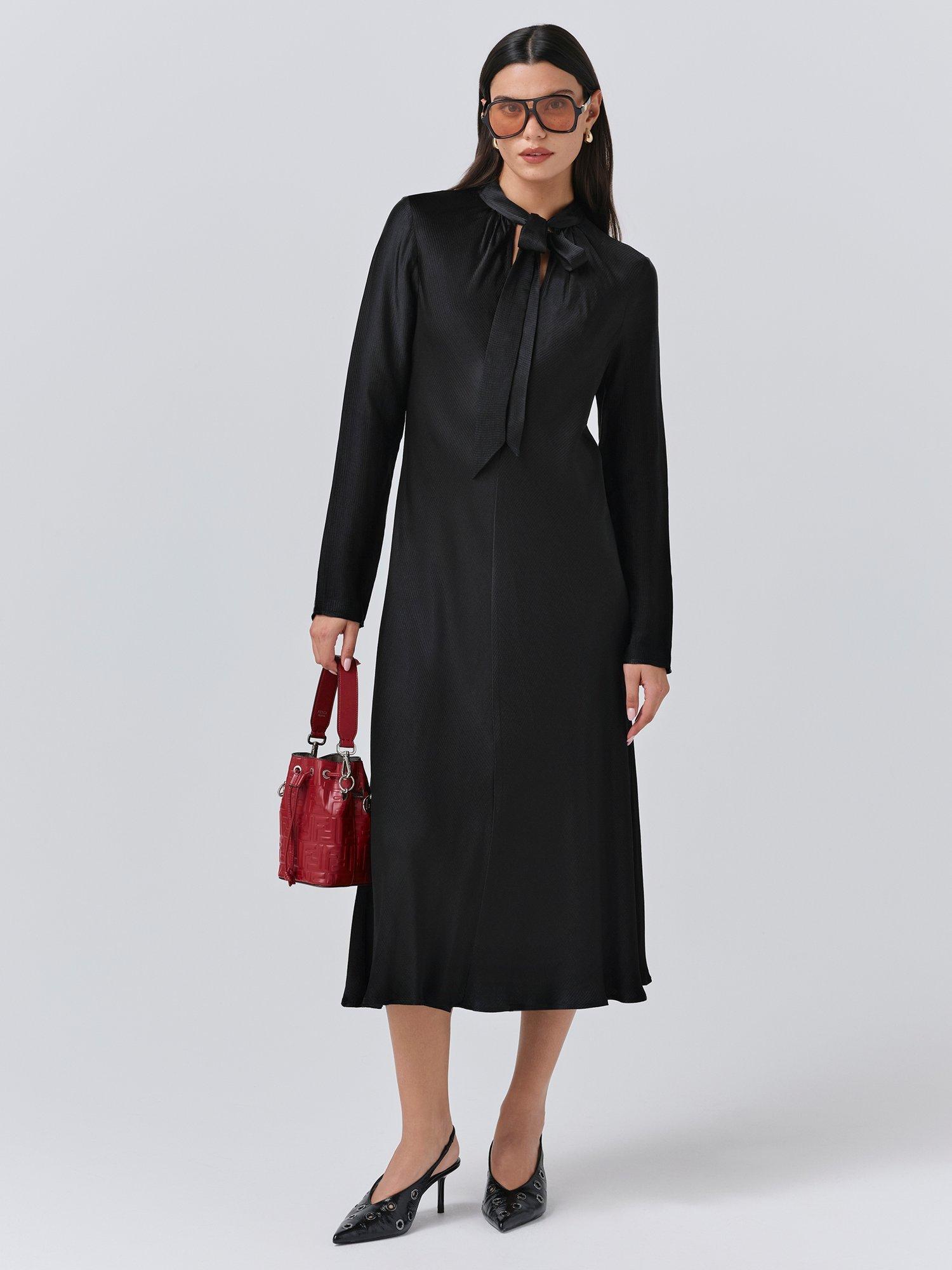 Product image 1 of 5, which shows Ghost Stephanie Tie Neck Midi Dress, Black, S