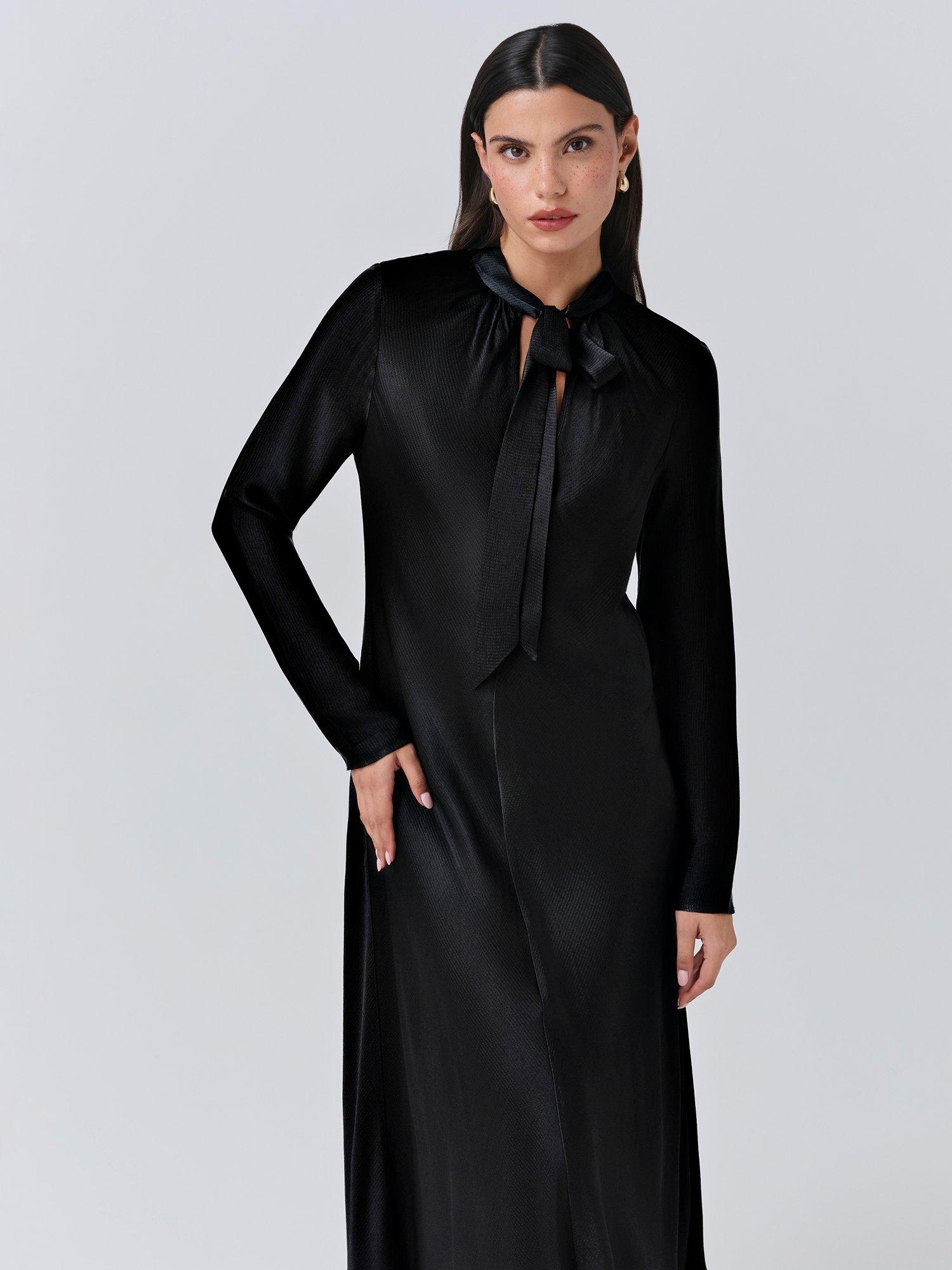 Product image 3 of 5, which shows Ghost Stephanie Tie Neck Midi Dress, Black, S