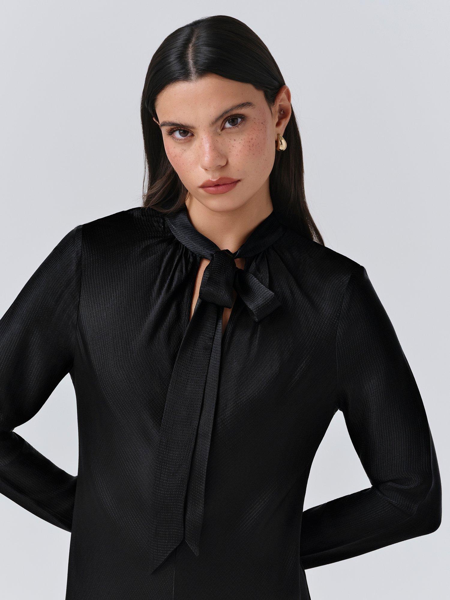 Product image 4 of 5, which shows Ghost Stephanie Tie Neck Midi Dress, Black, S