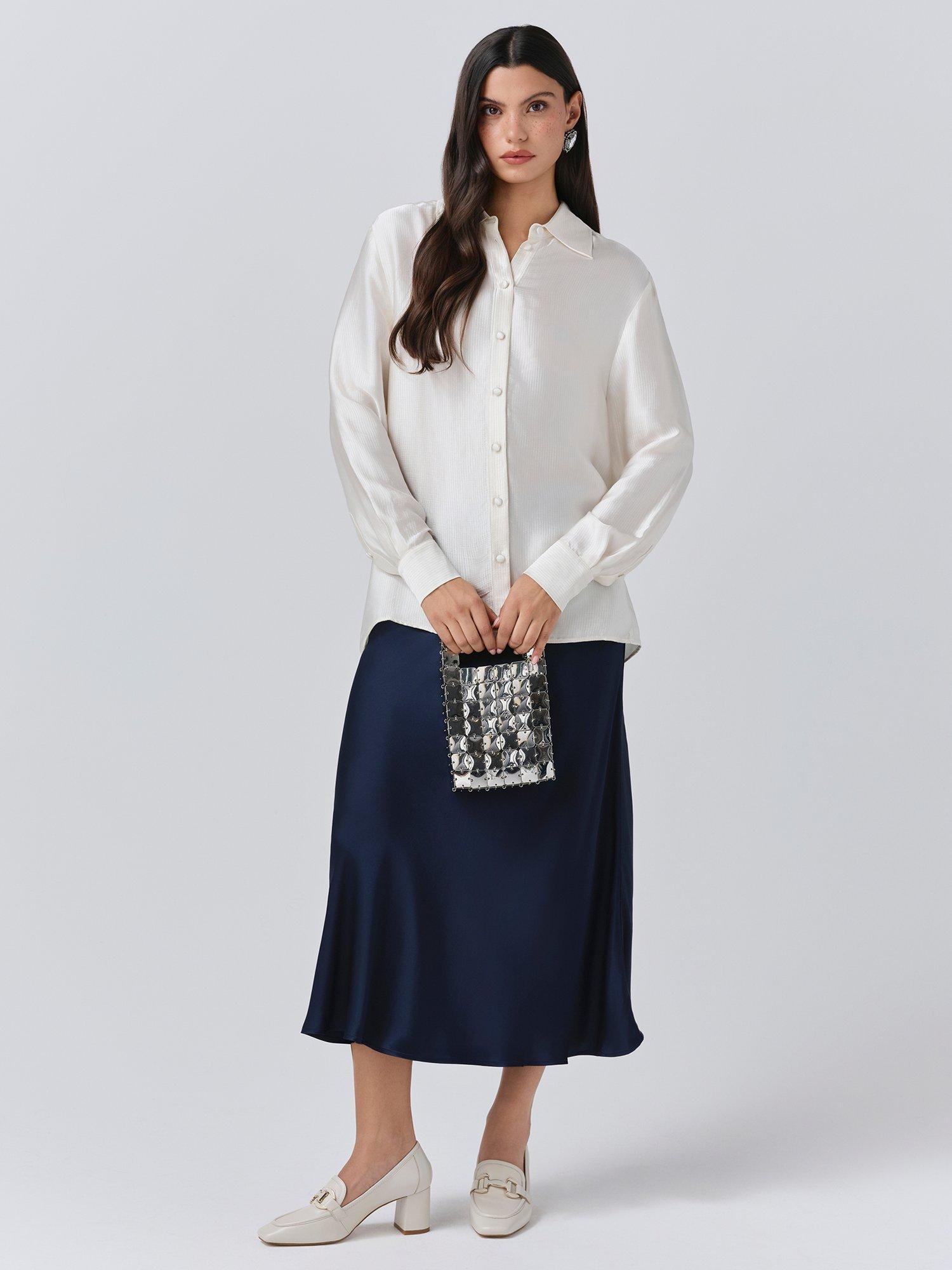 Product image 3 of 6, which shows Ghost Ellie Satin Shirt, Ivory, L