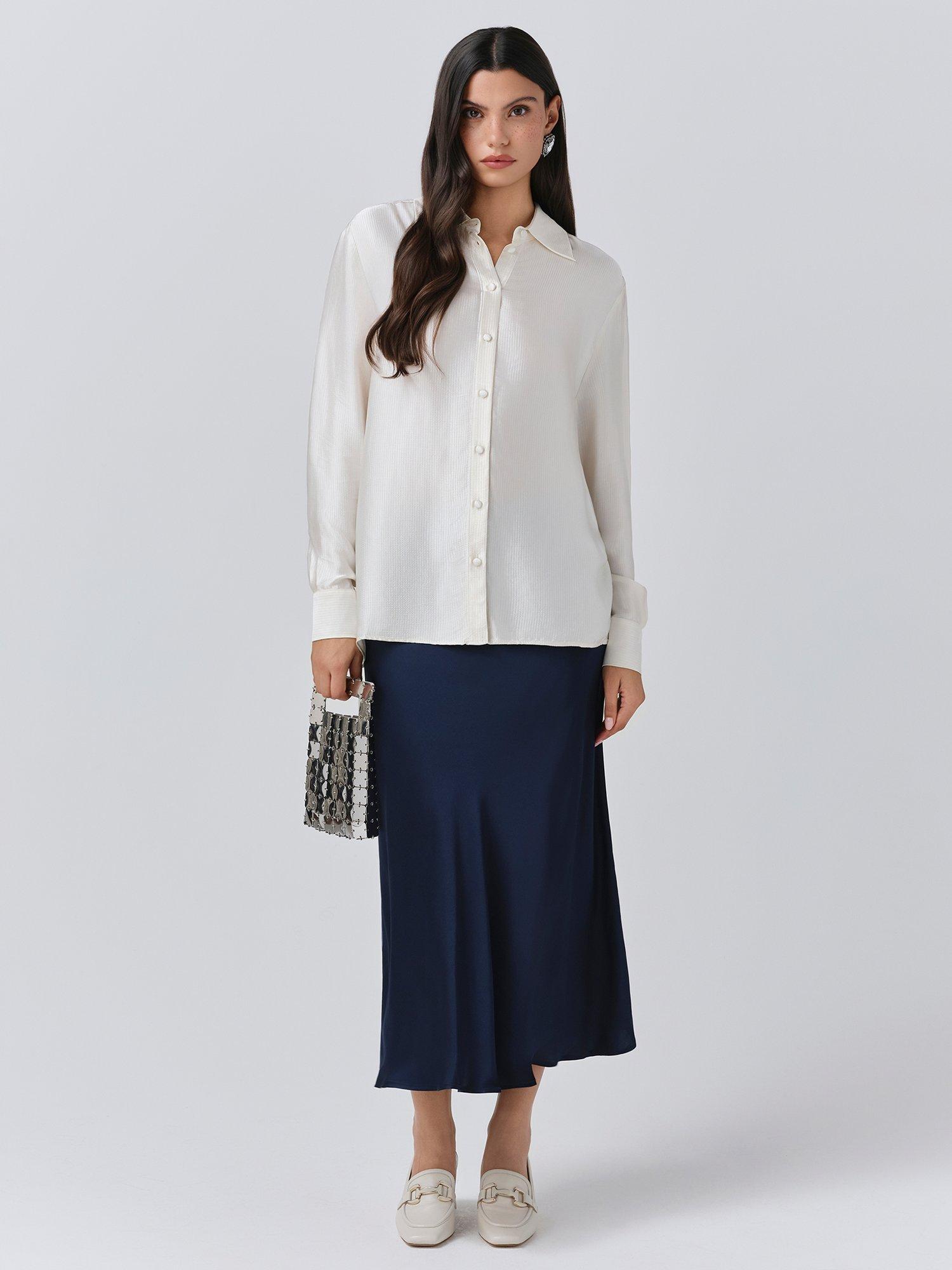 Product image 4 of 6, which shows Ghost Ellie Satin Shirt, Ivory, L