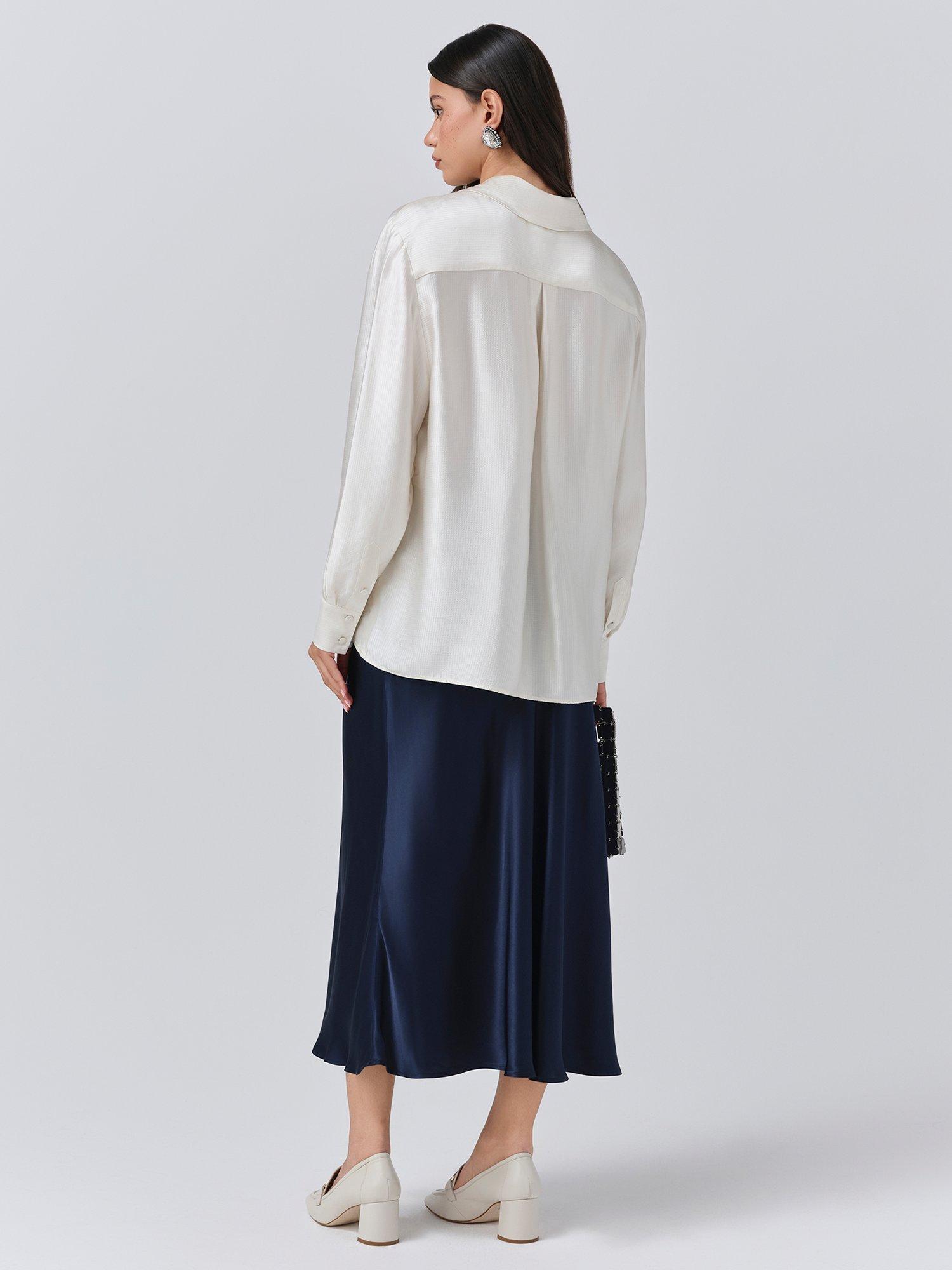 Product image 6 of 6, which shows Ghost Ellie Satin Shirt, Ivory, L