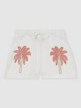 Reiss Kids' Palmer Cotton Embroidered Drawstring Shorts, Ivory