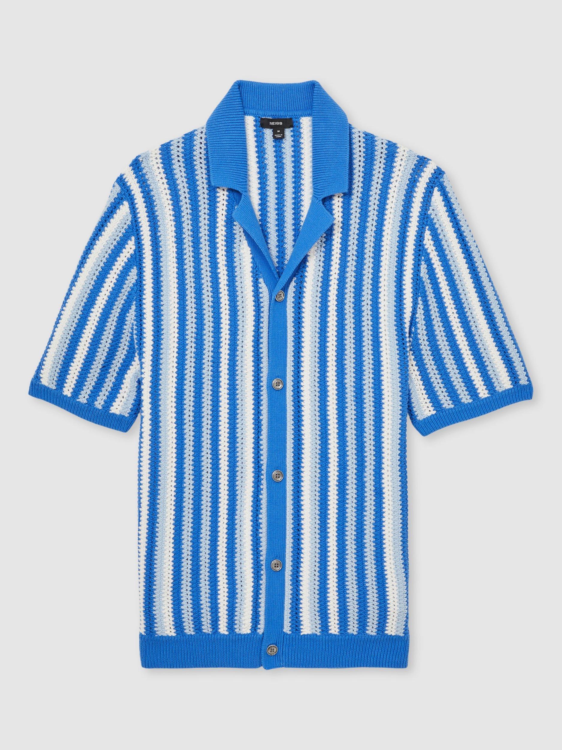 Product image 3 of 5, which shows Reiss Carrington Cotton Regular Fit Stripe Shirt, Blue/Multi, S