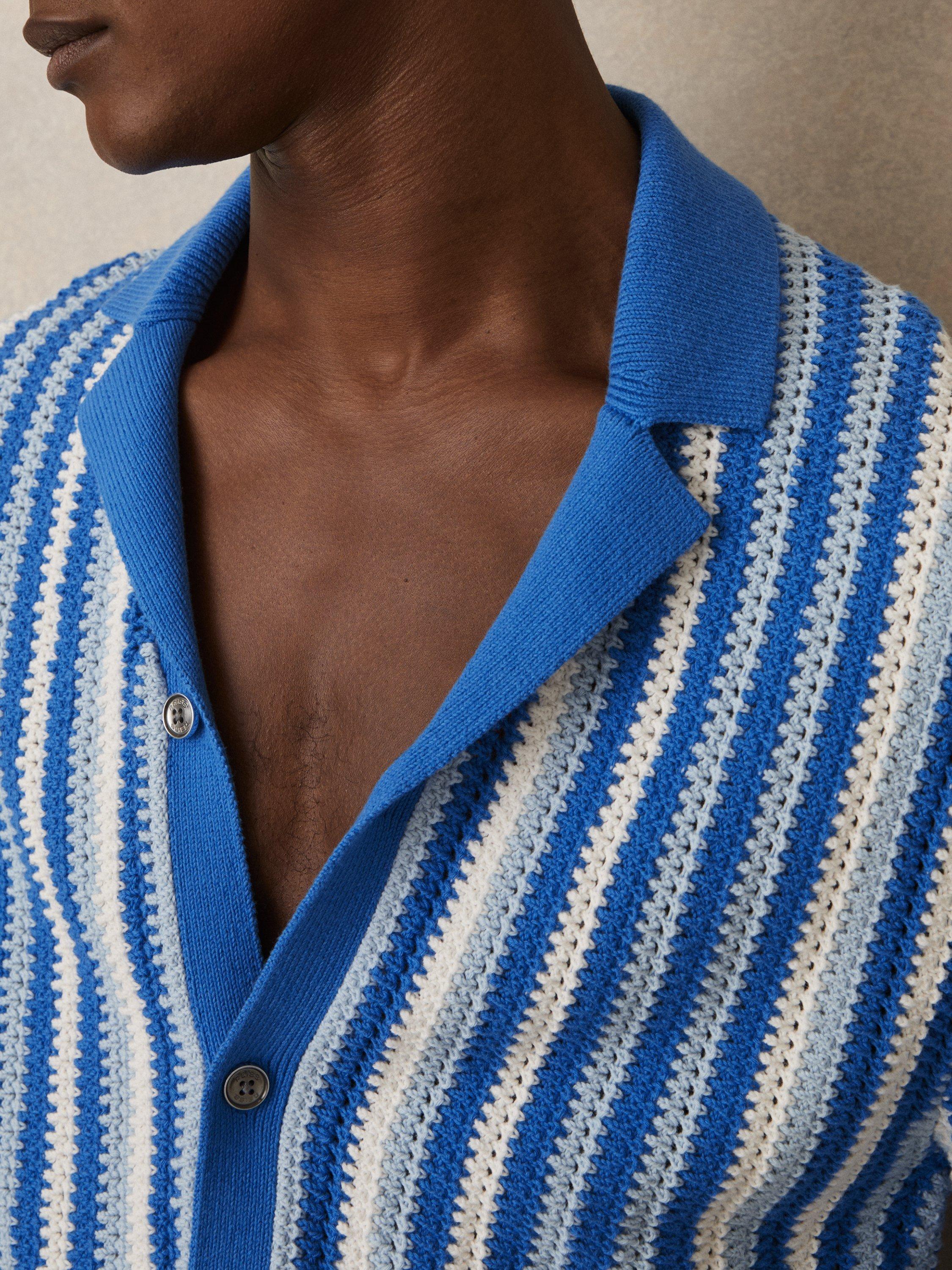 Product image 4 of 5, which shows Reiss Carrington Cotton Regular Fit Stripe Shirt, Blue/Multi, S