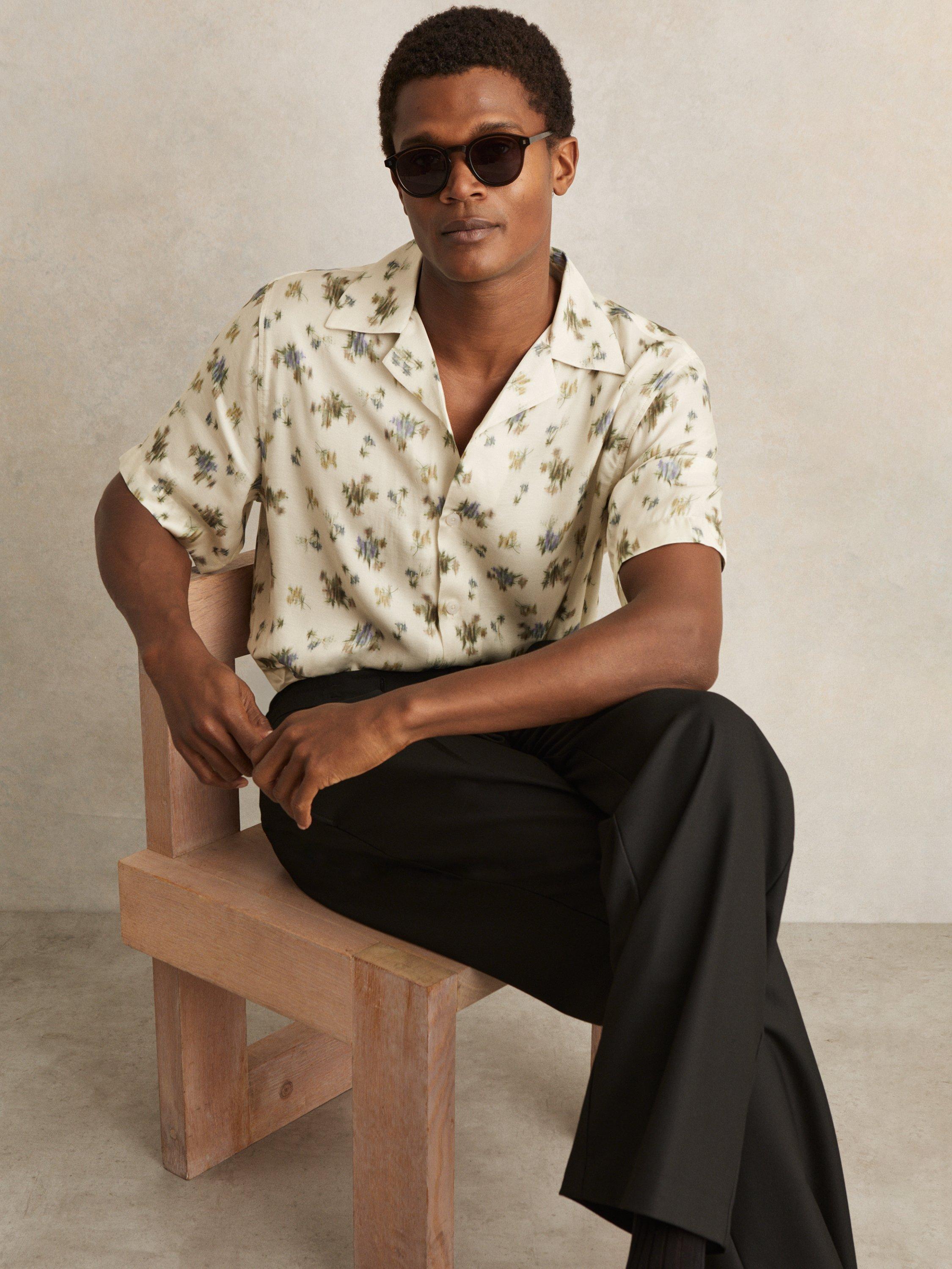 Product image 1 of 5, which shows Reiss Fade Floral Print Shirt, White/Multi, XS