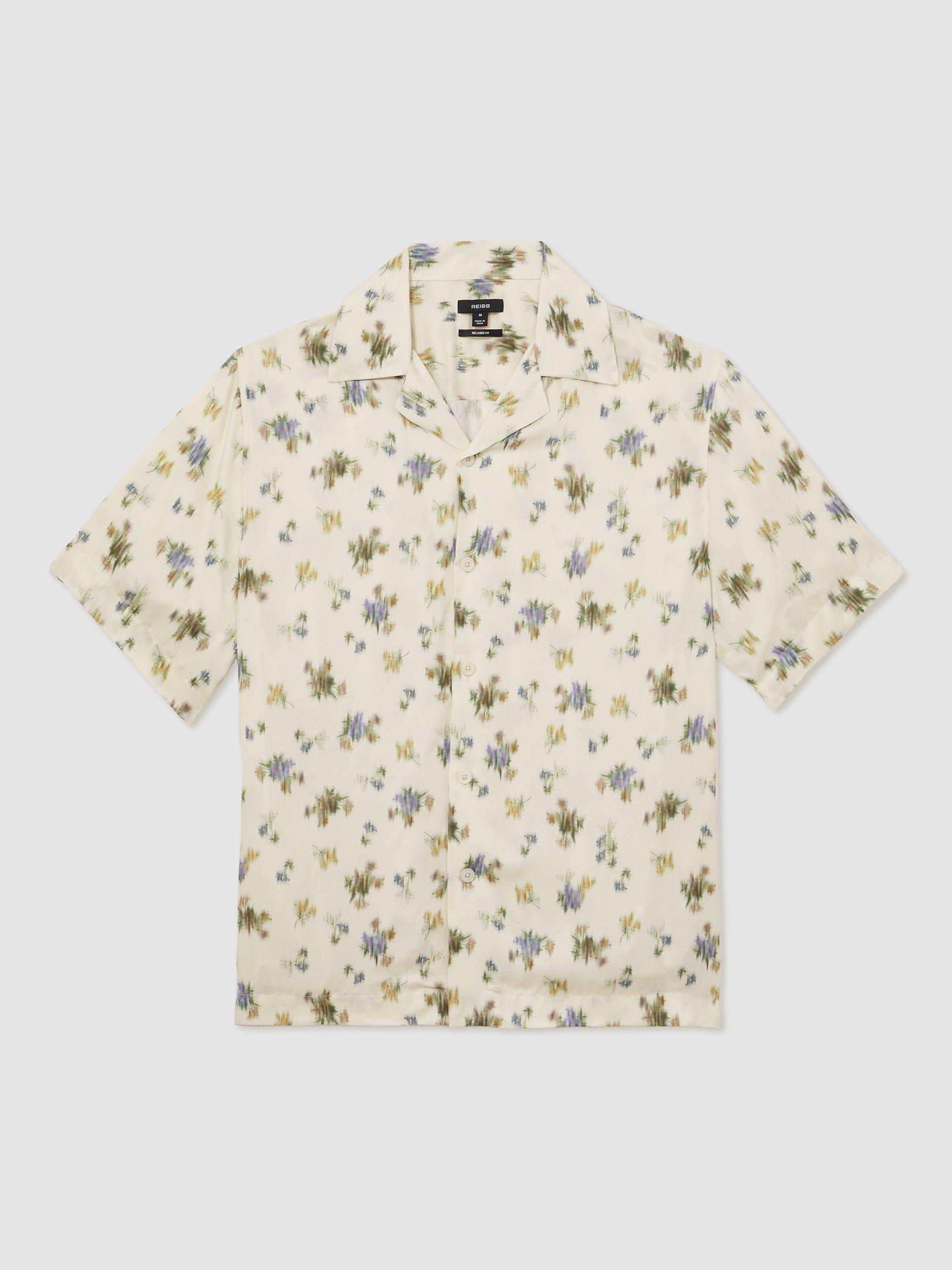 Product image 3 of 5, which shows Reiss Fade Floral Print Shirt, White/Multi, XS