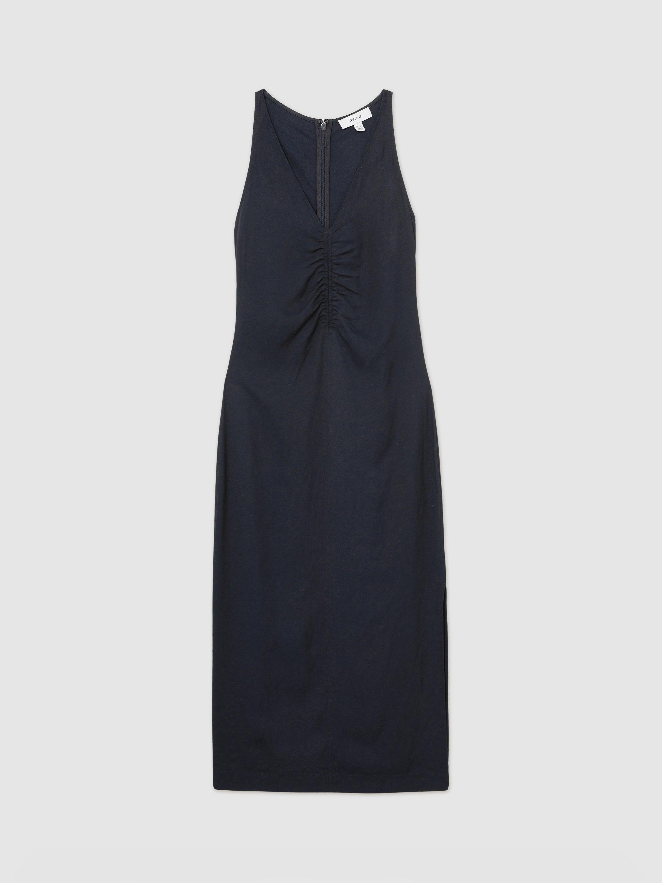 【海外限定】REISSドレス☆Petite Pari Ruched Midi Dress, Navy Reiss Petite Pari Ruched Midi Dress, Navy