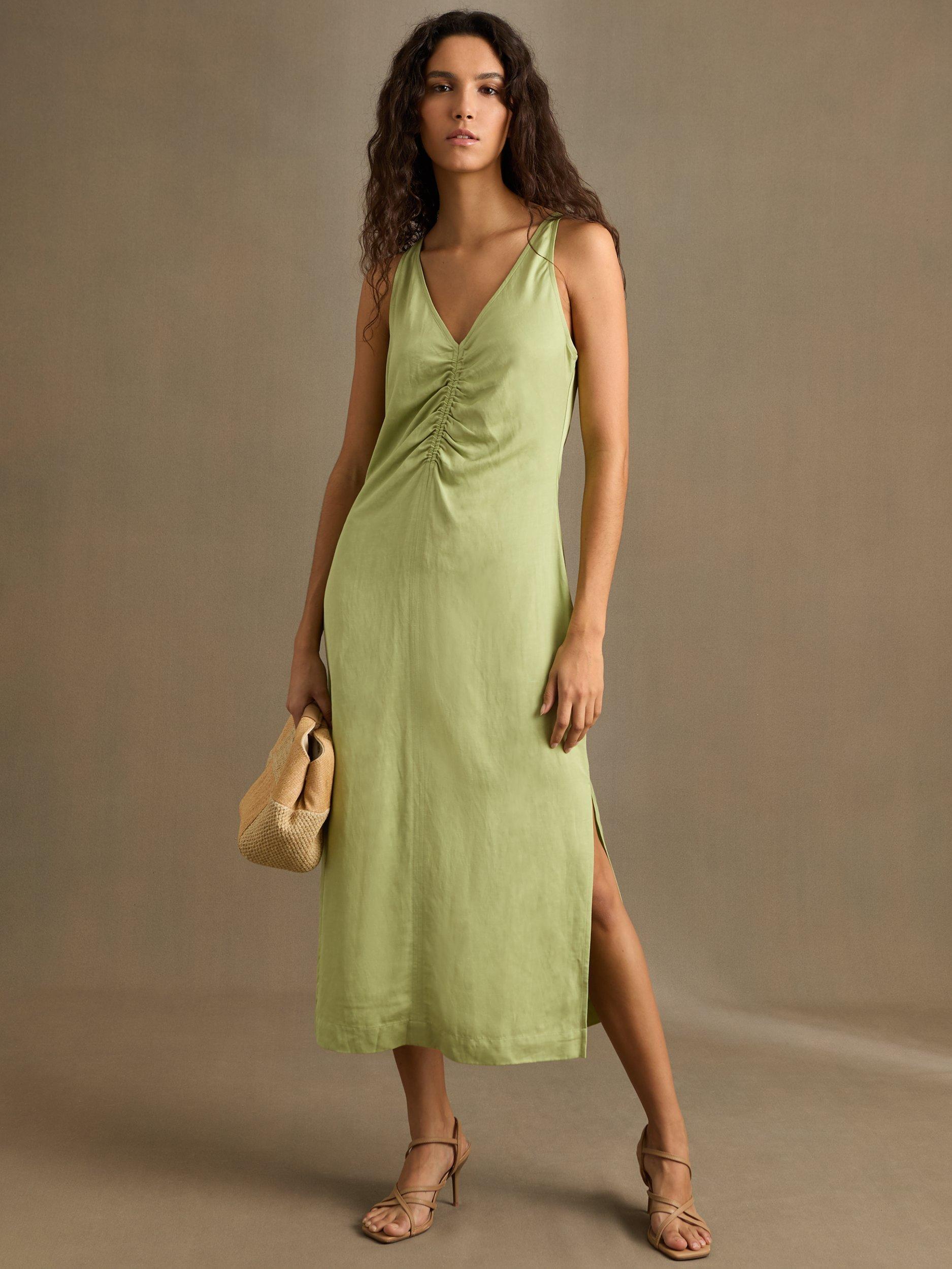 Product image 1 of 5, which shows Reiss Petite Pari Ruched Sleeveless Dress, Green, 8Pt