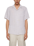 J.Lindeberg Elio Regular Fit Revere Collar Linen Shirt, Moonbeam