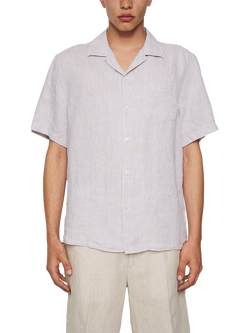 J.Lindeberg Elio Regular Fit Revere Collar Linen Shirt, Moonbeam, Moonbeam