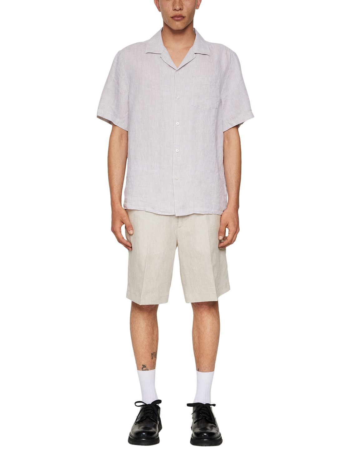 Product image 3 of 5, which shows J.Lindeberg Elio Regular Fit Revere Collar Linen Shirt, Moonbeam, L