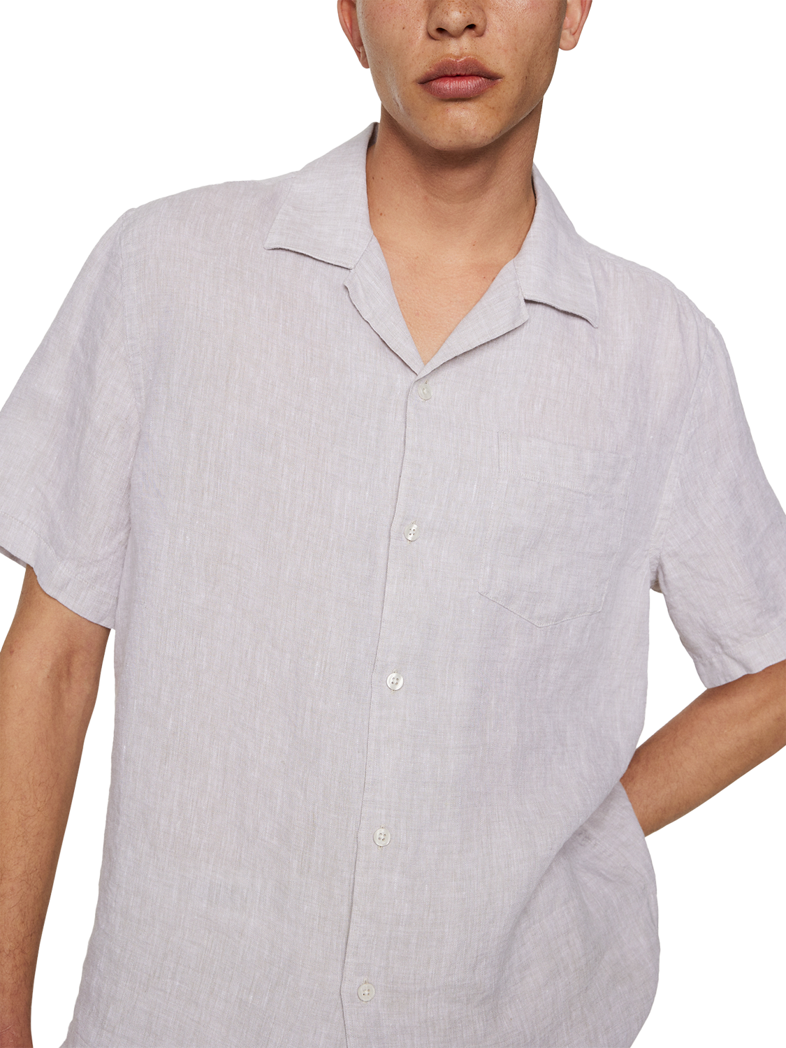 Product image 4 of 5, which shows J.Lindeberg Elio Regular Fit Revere Collar Linen Shirt, Moonbeam, L