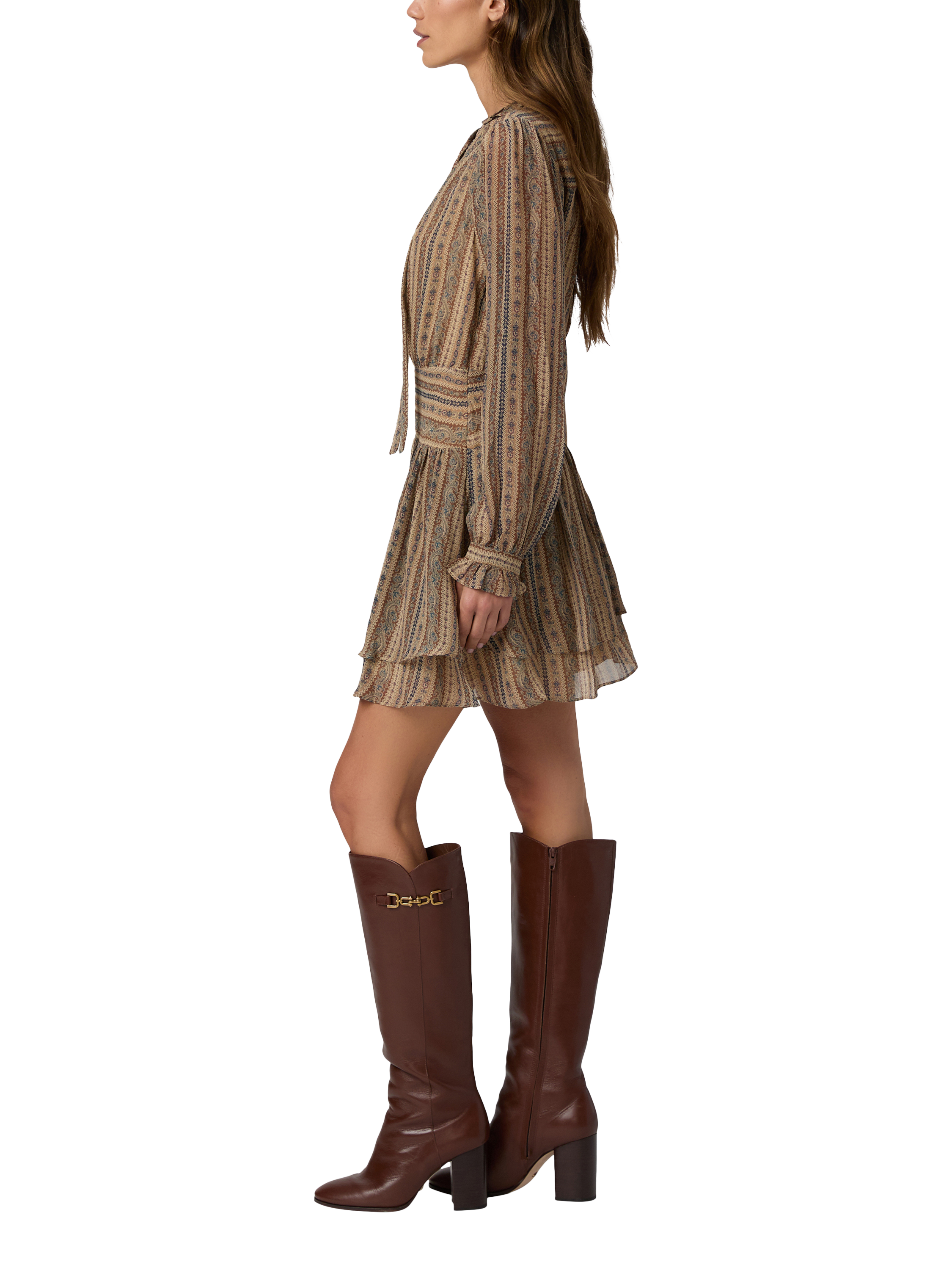 Product image 3 of 5, which shows PAIGE Nantes Silk Georgette Mini Dress, Brown/Multi, 16