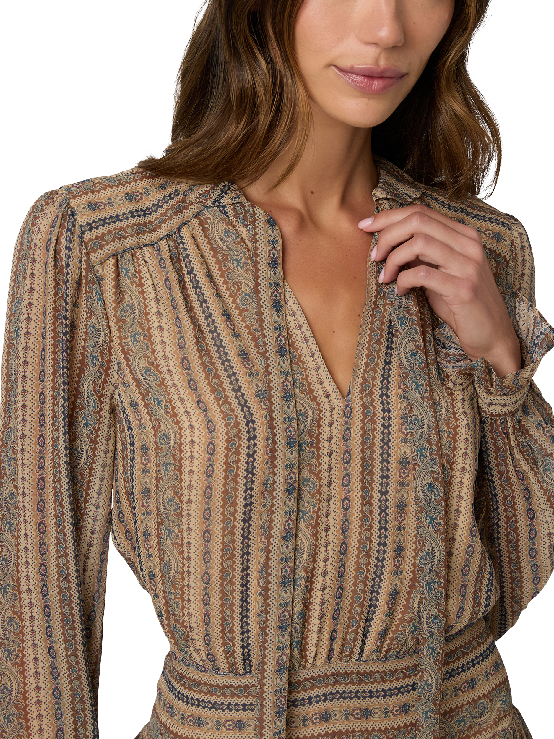 Product image 5 of 5, which shows PAIGE Nantes Silk Georgette Mini Dress, Brown/Multi, 16