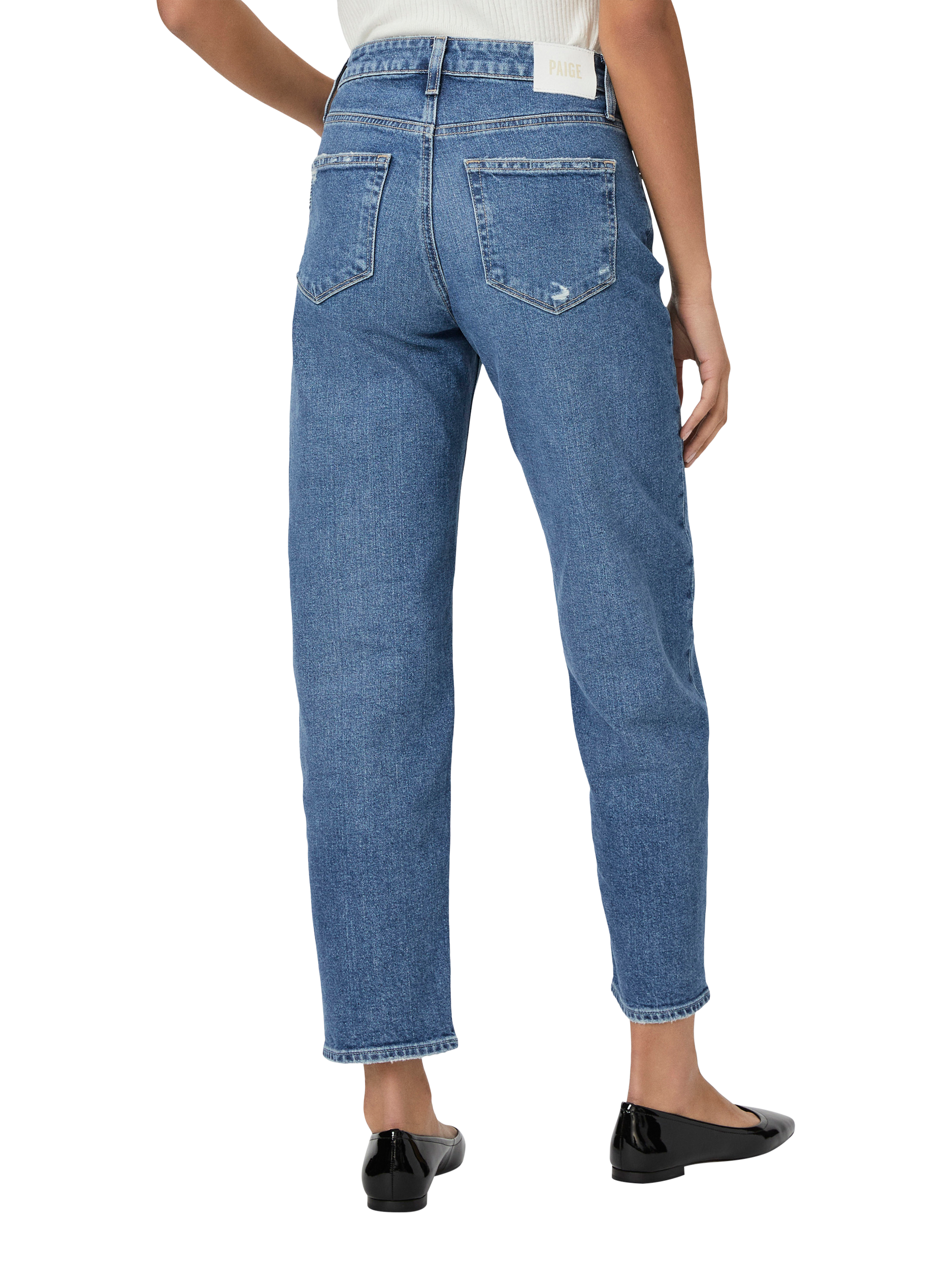 Product image 4 of 5, which shows PAIGE Alexis Covered Button Barrel Leg Jeans, Light Blue, 24