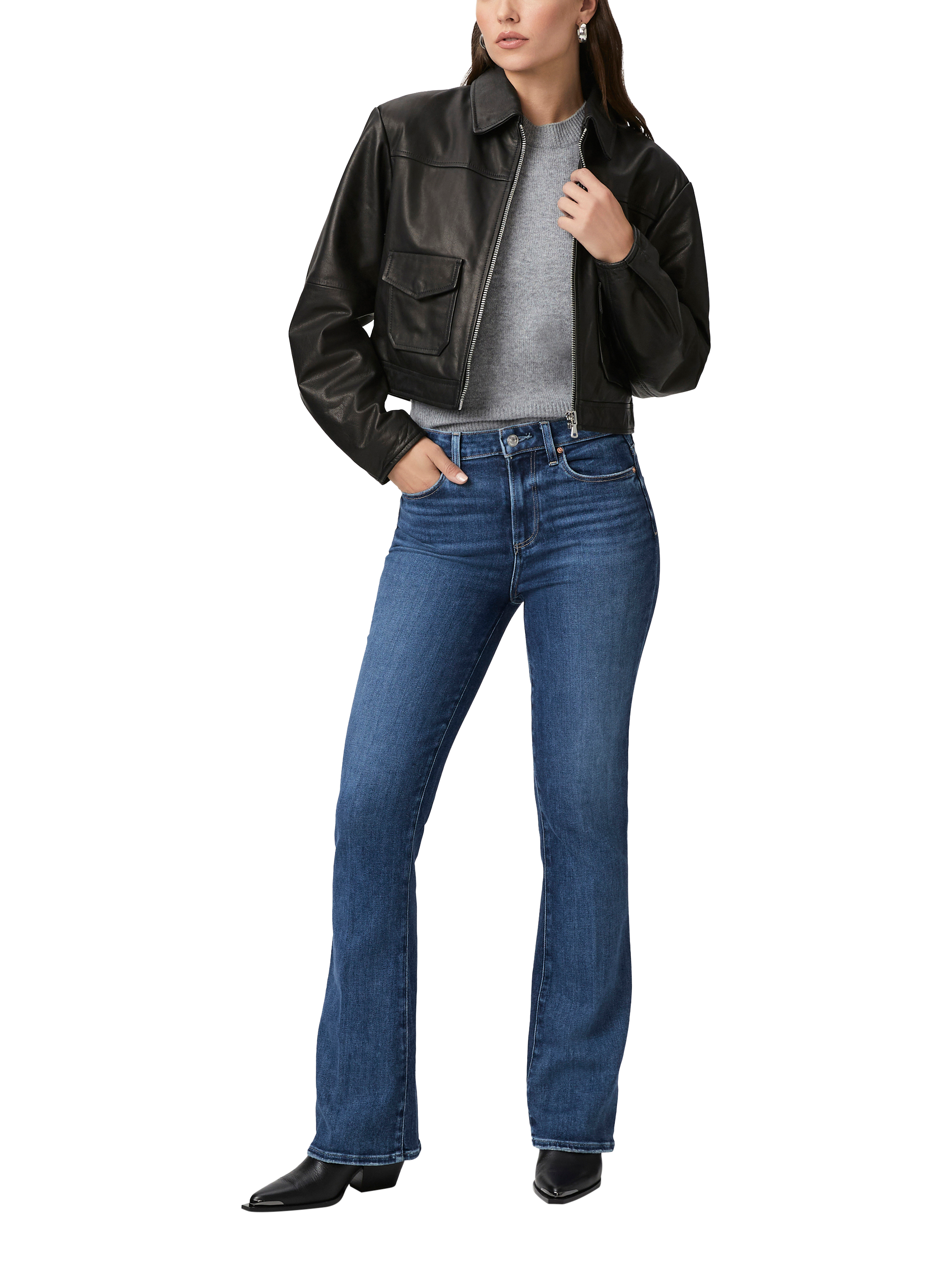 Product image 1 of 2, which shows PAIGE Laurel Canyon High Waist Bootcut Jeans, Dark Blue, W24/L32