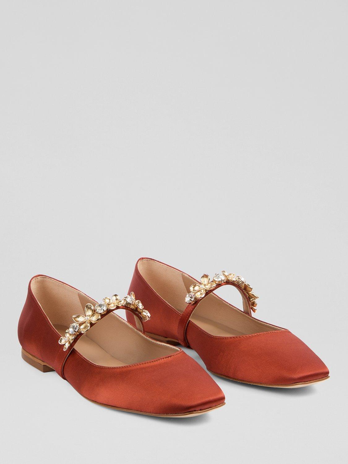 Product image 2 of 4, which shows L.K.Bennett Amber Satin Flat Shoes, Orange, 2