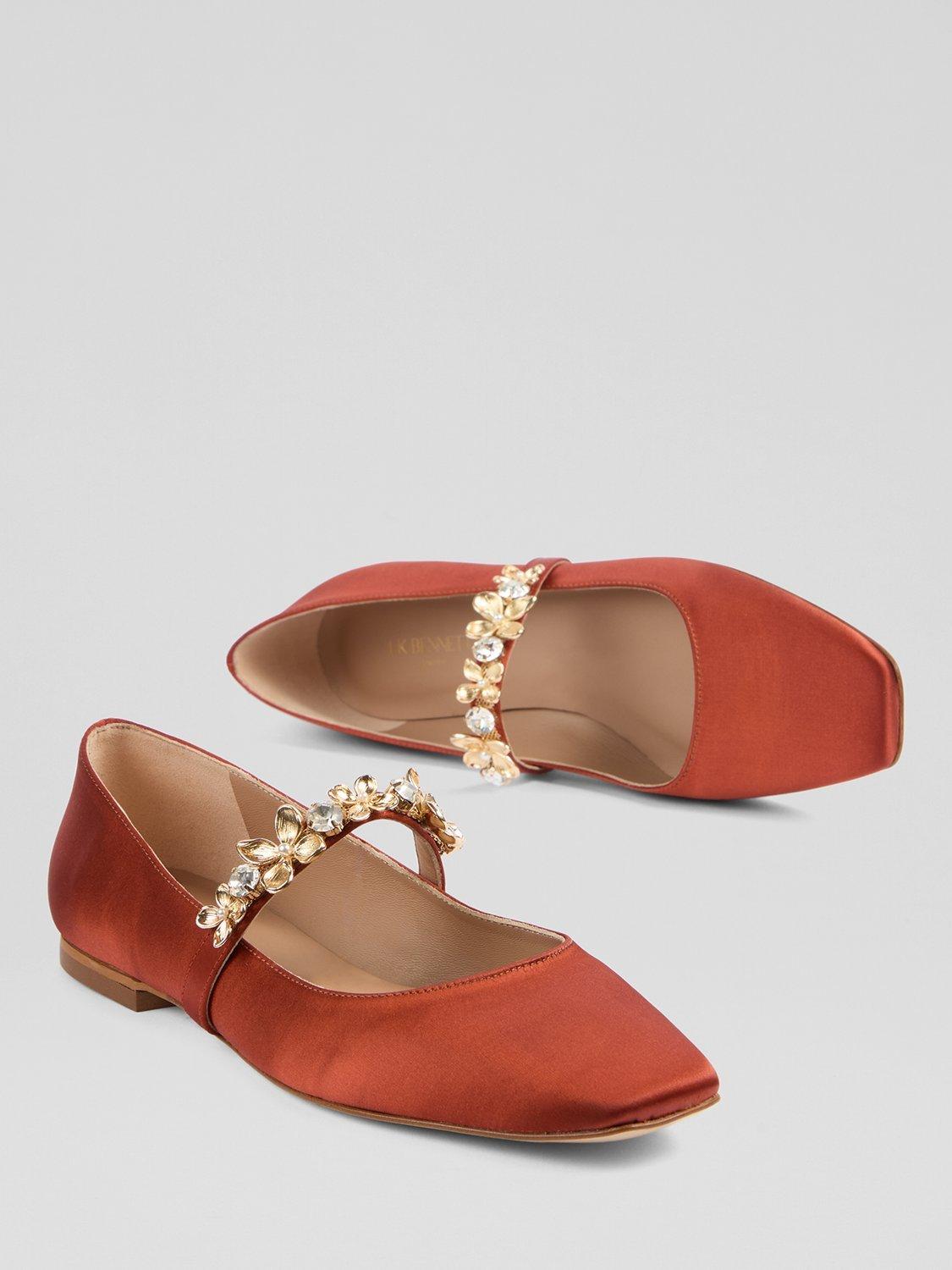 Product image 3 of 4, which shows L.K.Bennett Amber Satin Flat Shoes, Orange, 2