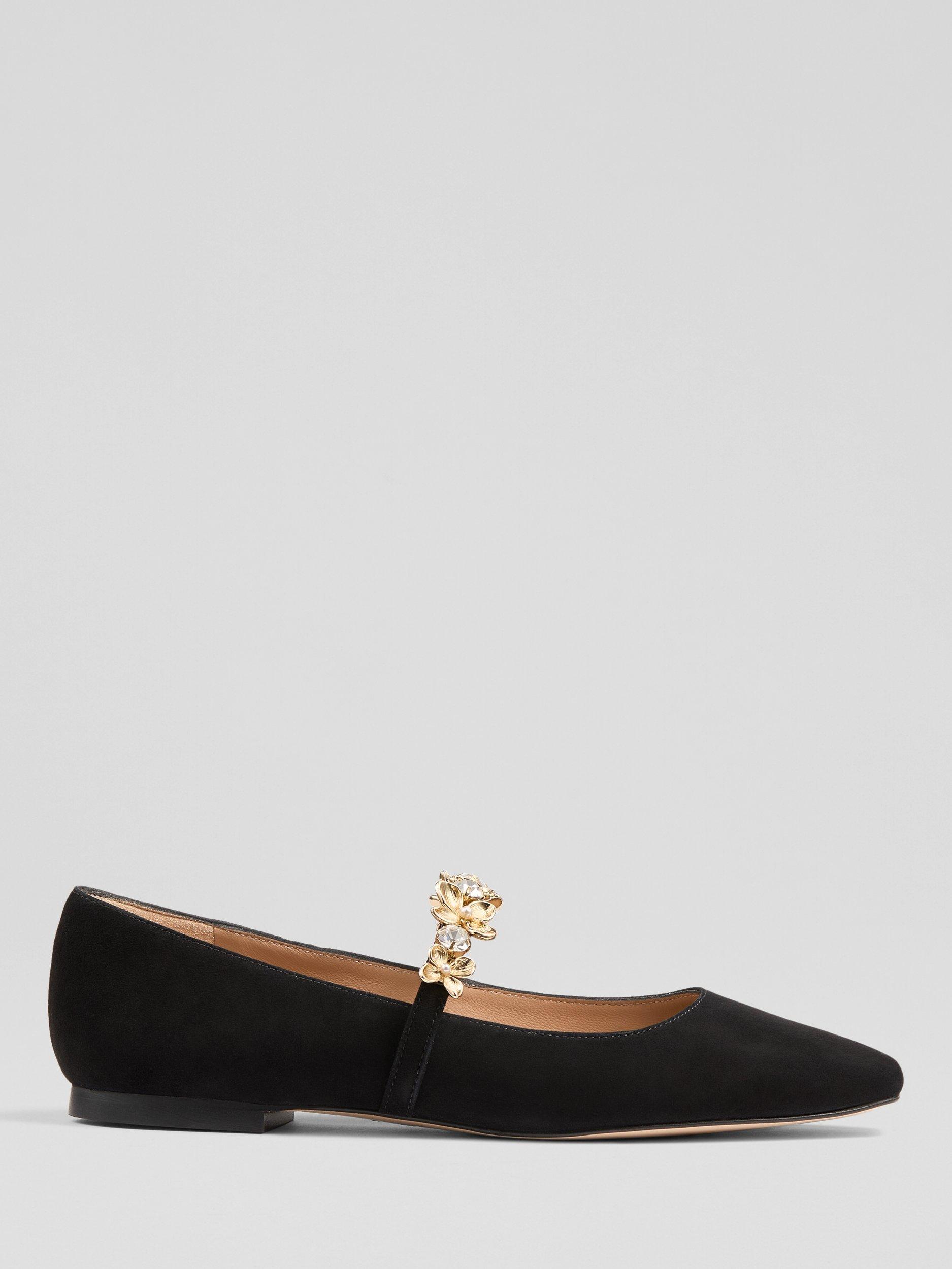 Product image 1 of 4, which shows L.K.Bennett Amber Suede Flat Shoes, Black, 2