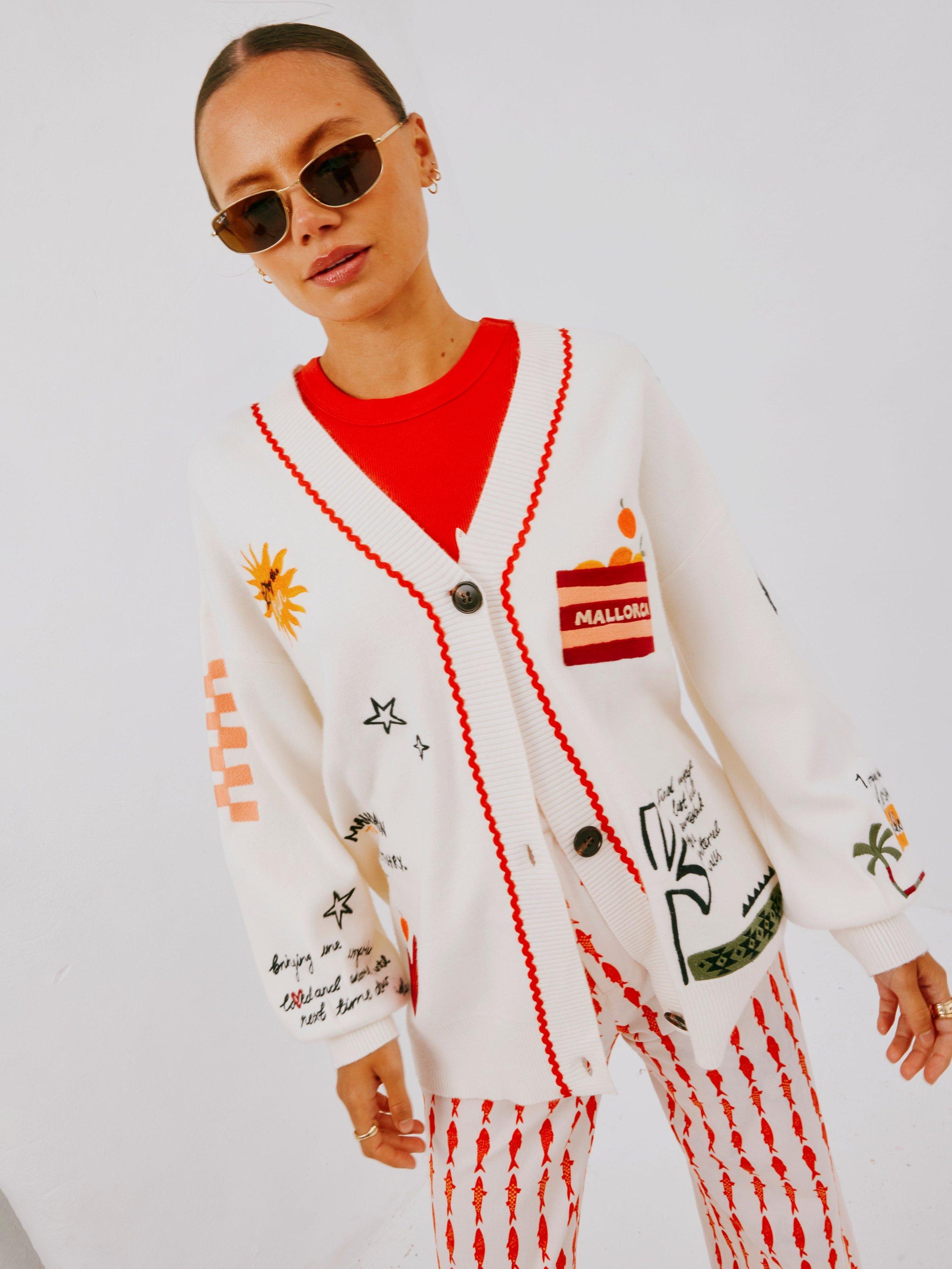 Product image 4 of 5, which shows Never Fully Dressed Poema Balearic Islands Cardigan, White, XS