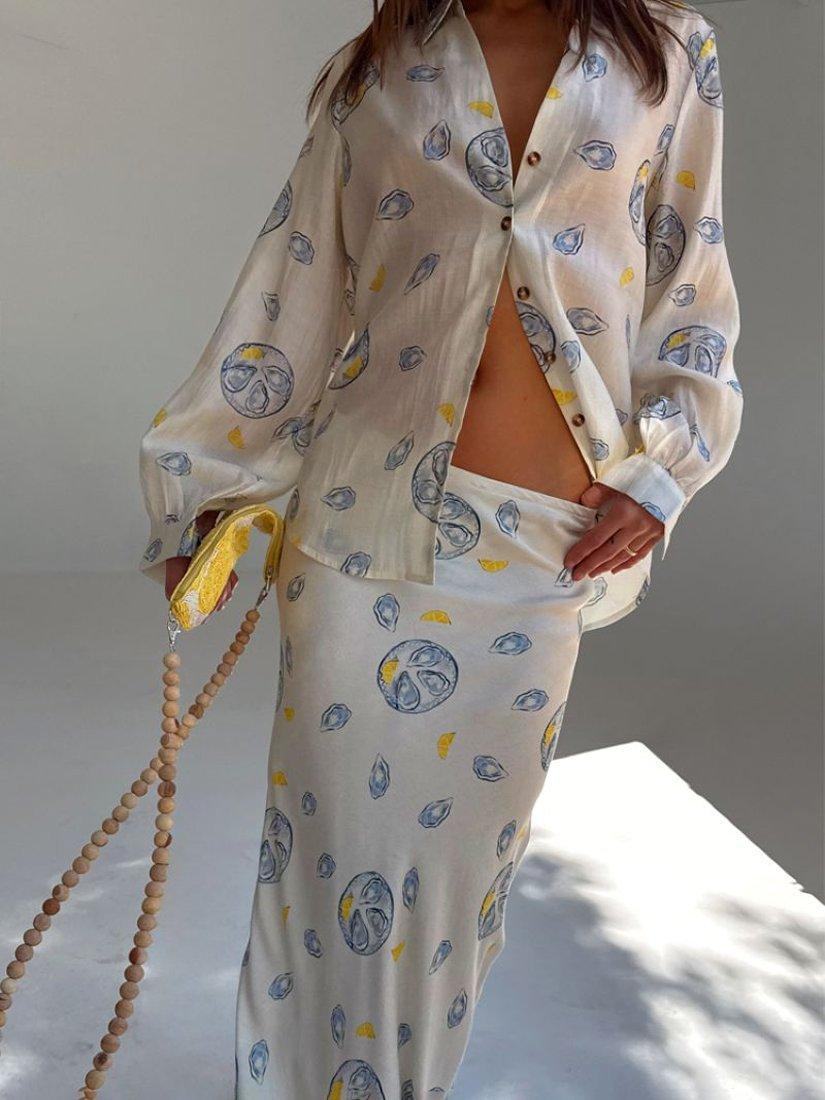 Product image 4 of 5, which shows Never Fully Dressed Miley Oyster Print Shirt, Cream, 6