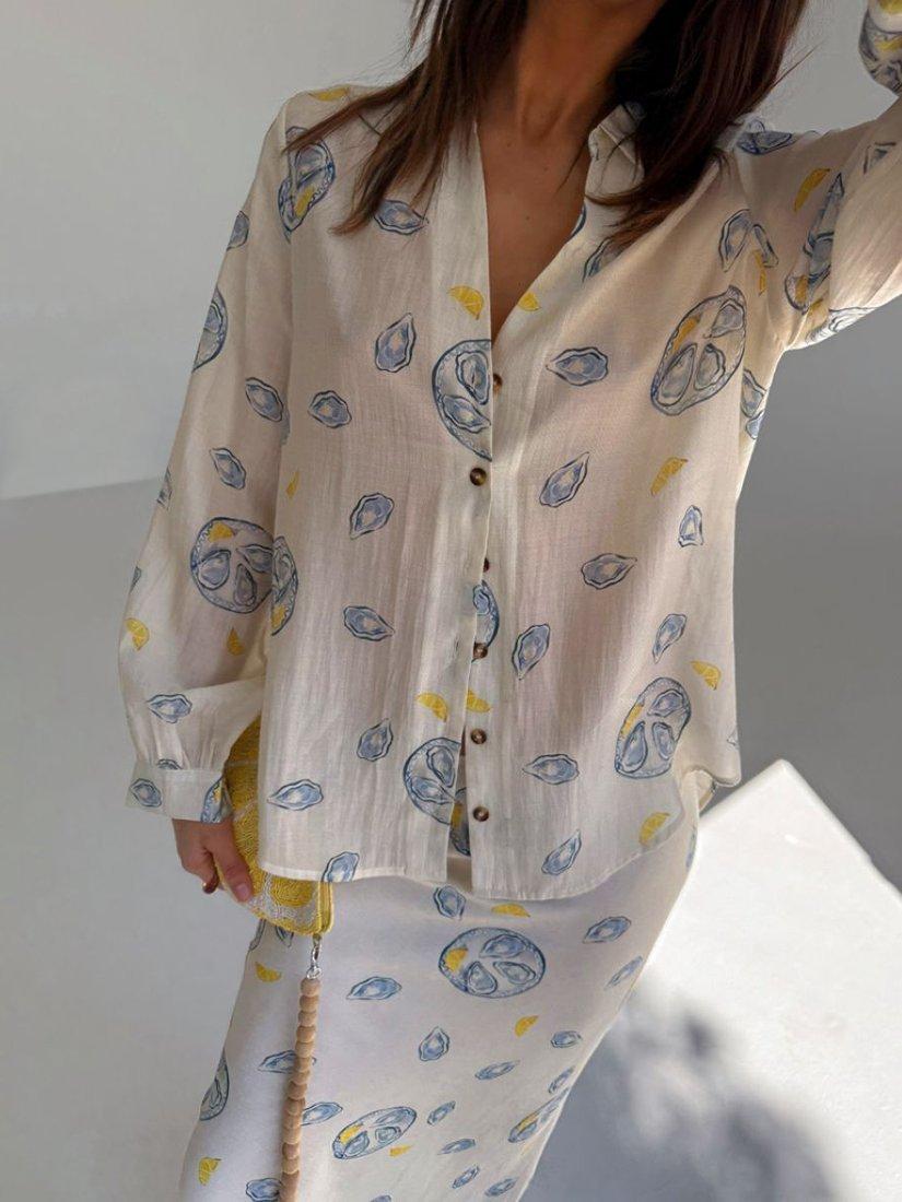 Product image 5 of 5, which shows Never Fully Dressed Miley Oyster Print Shirt, Cream, 6
