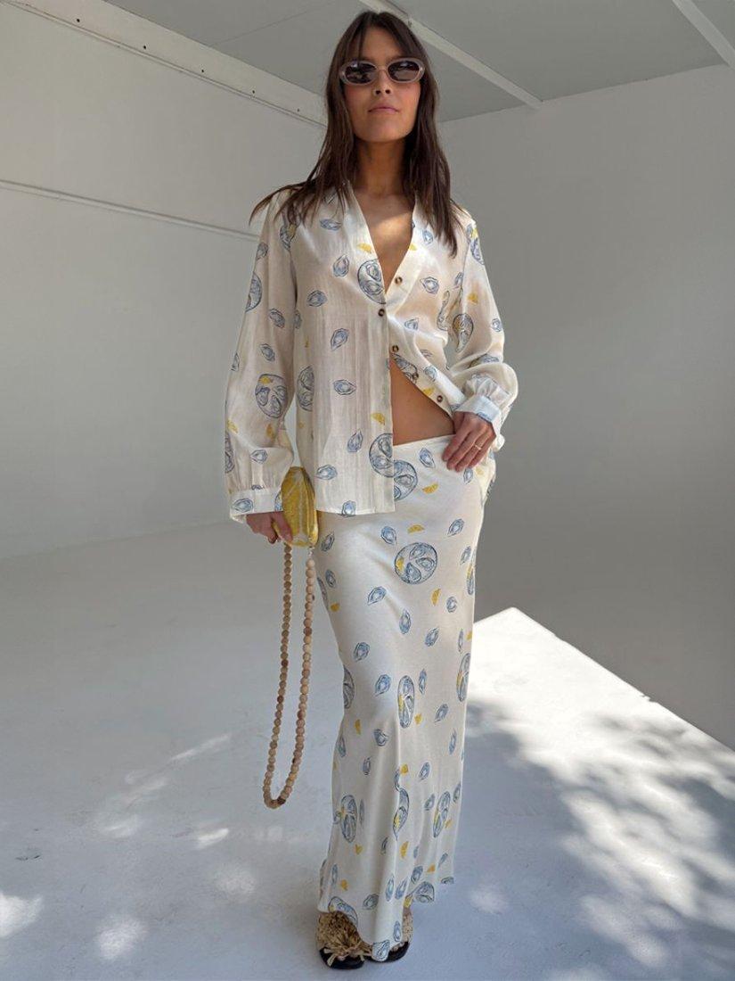 Product image 1 of 5, which shows Never Fully Dressed Dorris Oyster Print Skirt, White, 6