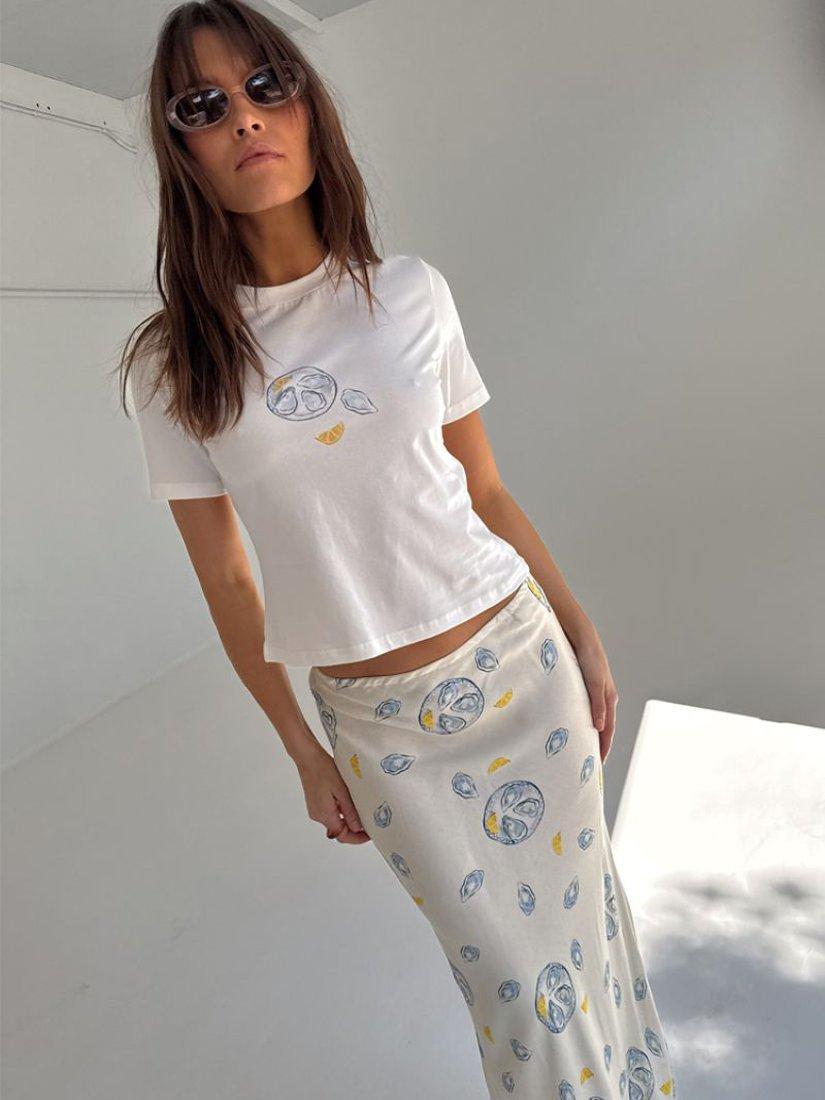 Product image 2 of 5, which shows Never Fully Dressed Dorris Oyster Print Skirt, White, 6