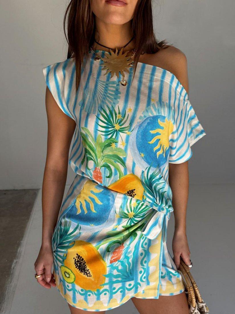 Product image 1 of 4, which shows Never Fully Dressed Rio Wrap Mini Skirt, Multi, 6